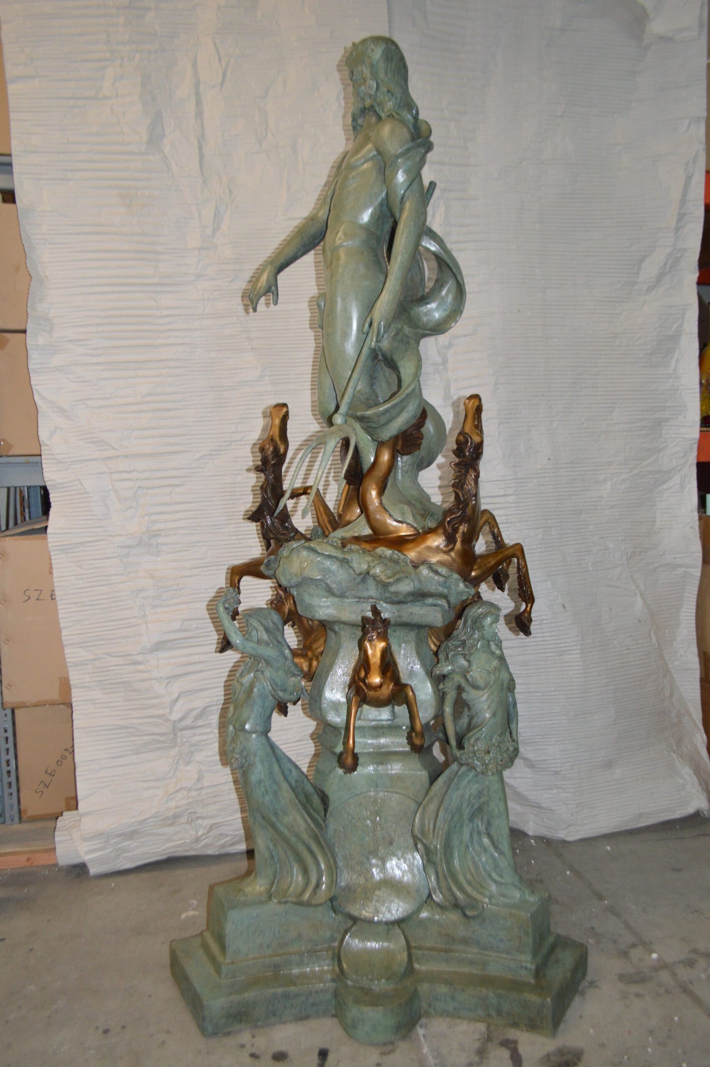Neptune Fountain W six Horses Bronze Statue -  Size: 38"L x 38"W x 90"H.