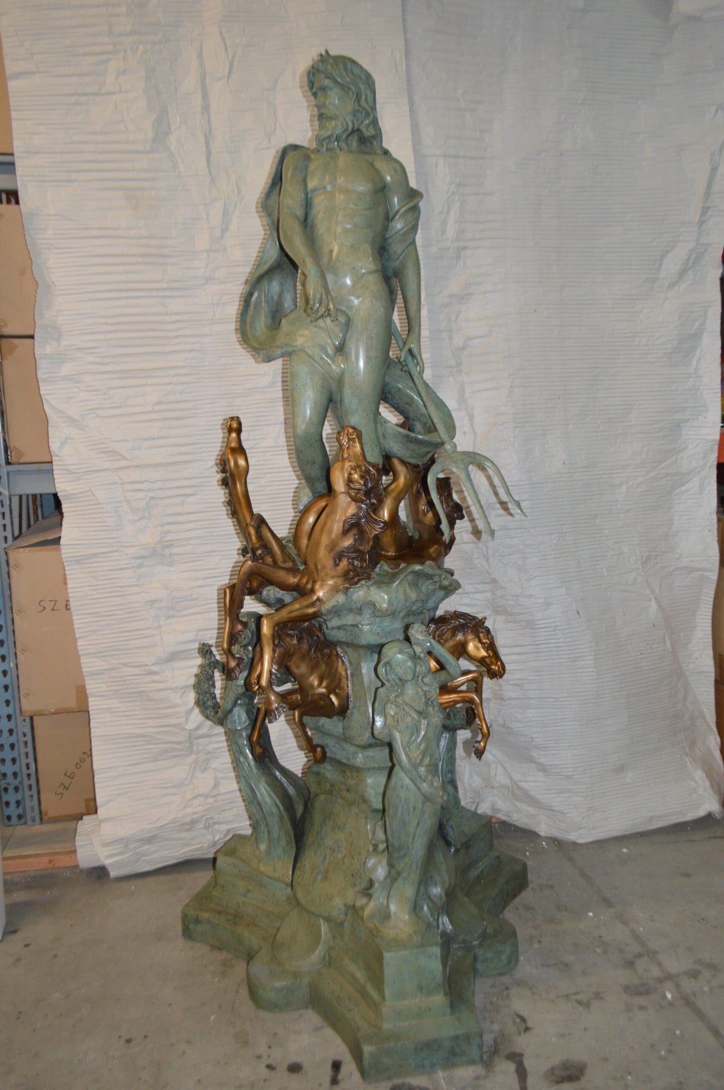 Neptune Fountain W six Horses Bronze Statue -  Size: 38"L x 38"W x 90"H.