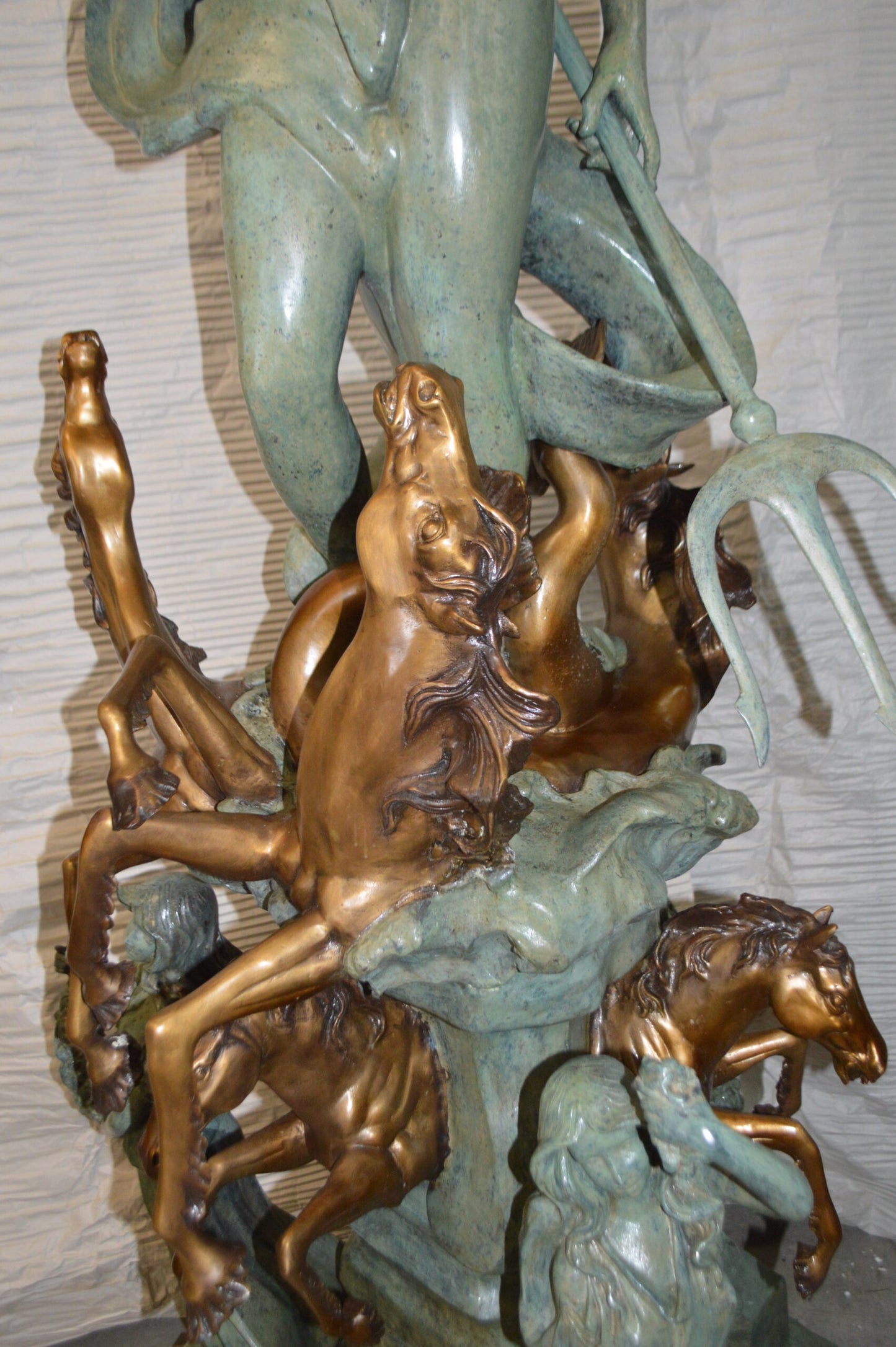 Neptune Fountain W six Horses Bronze Statue -  Size: 38"L x 38"W x 90"H.