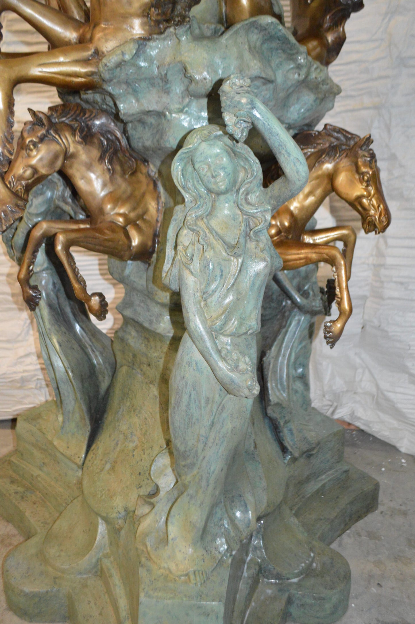 Neptune Fountain W six Horses Bronze Statue -  Size: 38"L x 38"W x 90"H.