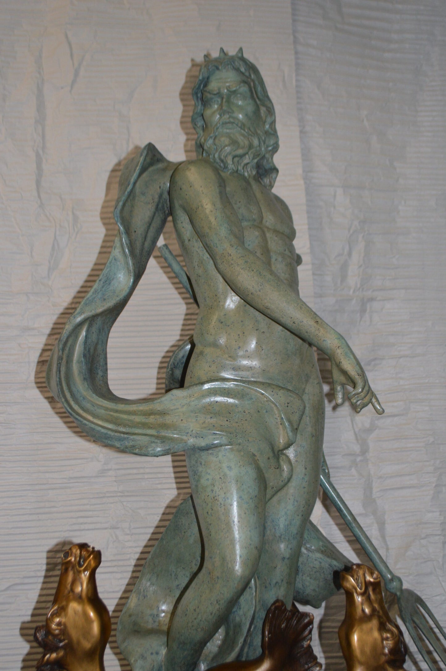 Neptune Fountain W six Horses Bronze Statue -  Size: 38"L x 38"W x 90"H.