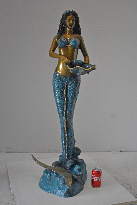 Mermaid Holding a Shell Bronze Fountain Color Finish - Size: 18" x 19" x 46"H.
