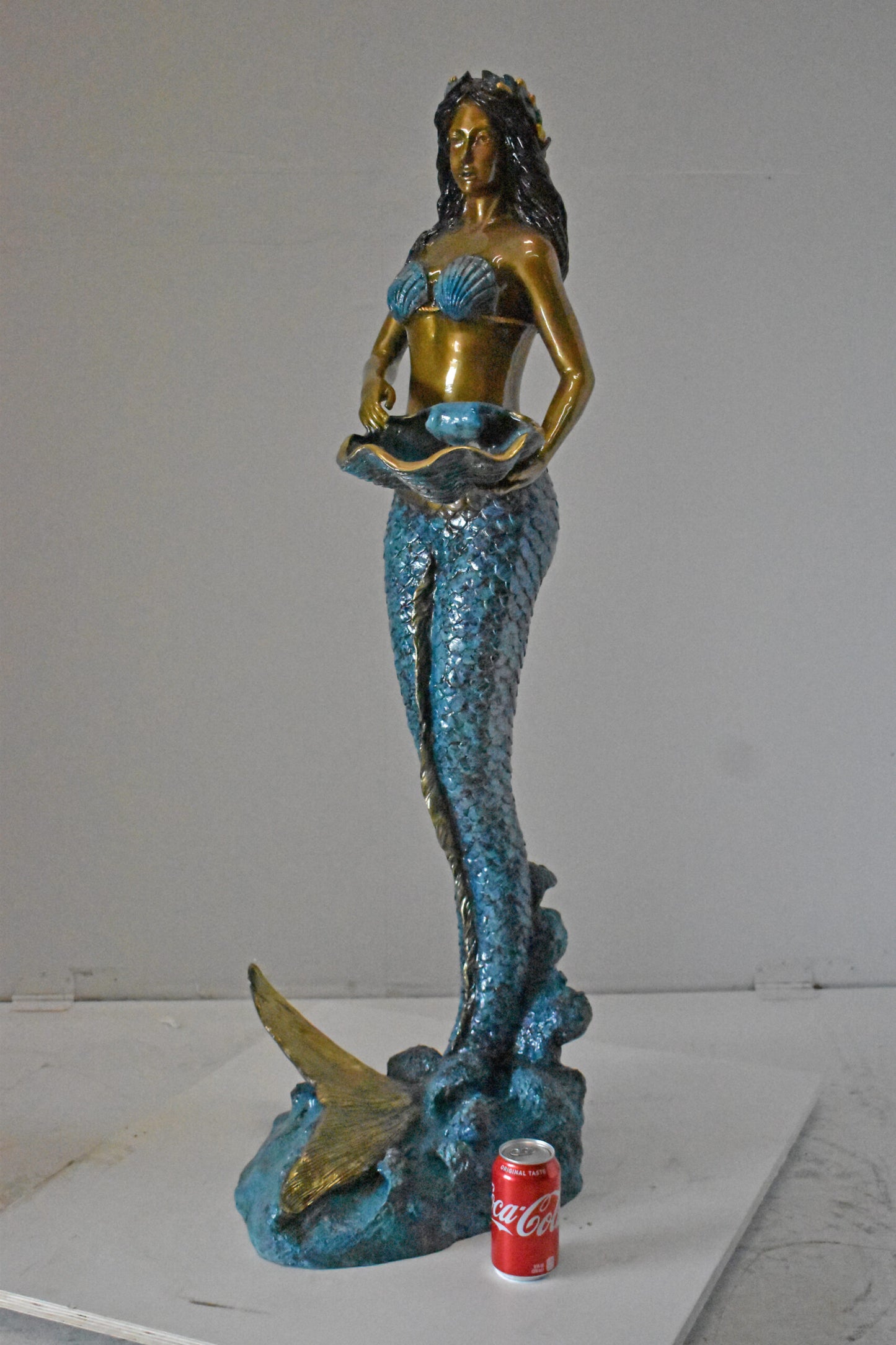 Mermaid Holding a Shell Bronze Fountain Color Finish - Size: 18" x 19" x 46"H.