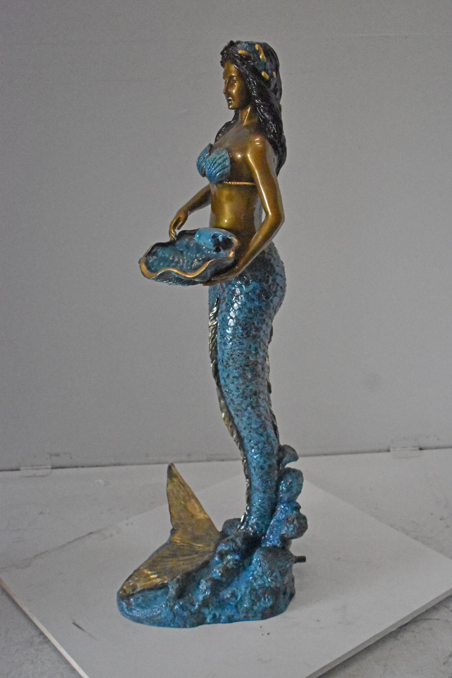 Mermaid Holding a Shell Bronze Fountain Color Finish - Size: 18" x 19" x 46"H.
