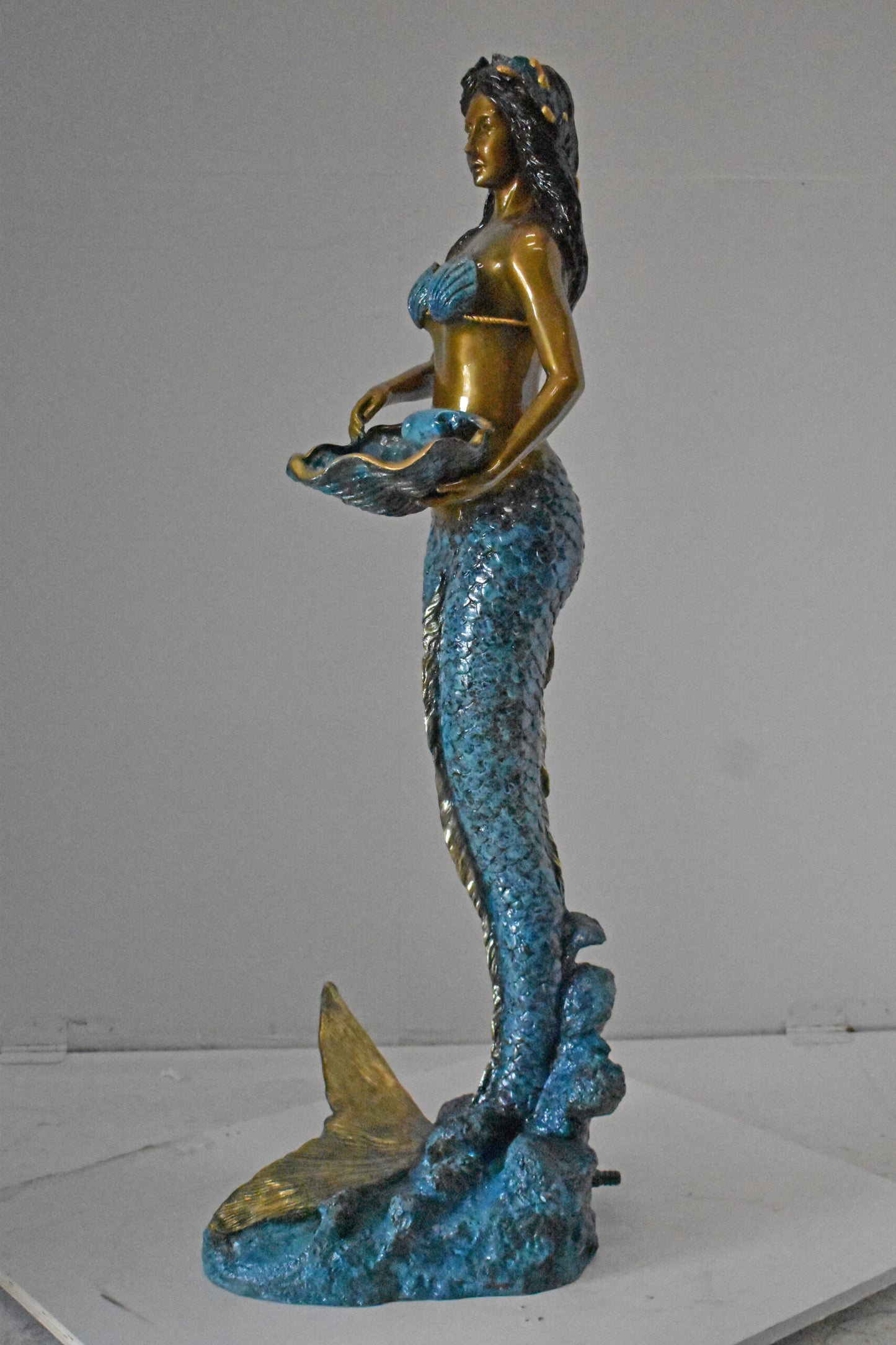 Mermaid Holding a Shell Bronze Fountain Color Finish - Size: 18" x 19" x 46"H.