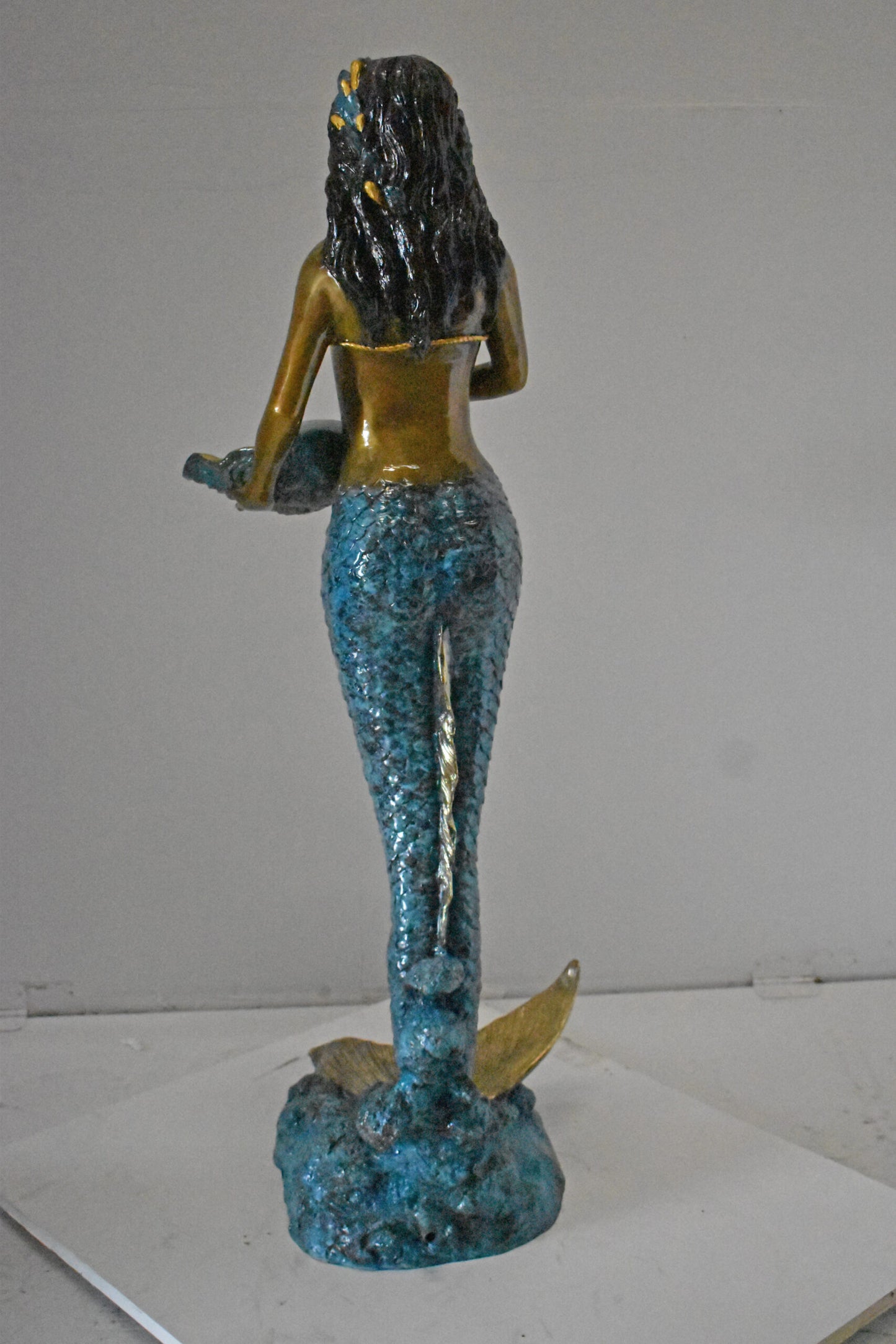 Mermaid Holding a Shell Bronze Fountain Color Finish - Size: 18" x 19" x 46"H.