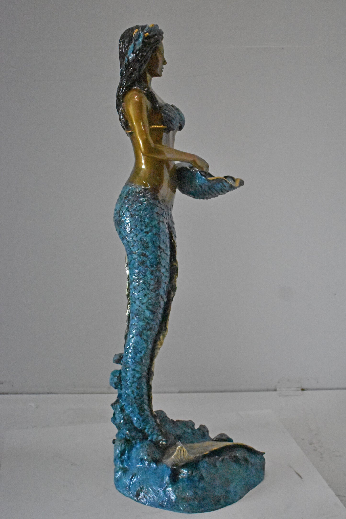 Mermaid Holding a Shell Bronze Fountain Color Finish - Size: 18" x 19" x 46"H.