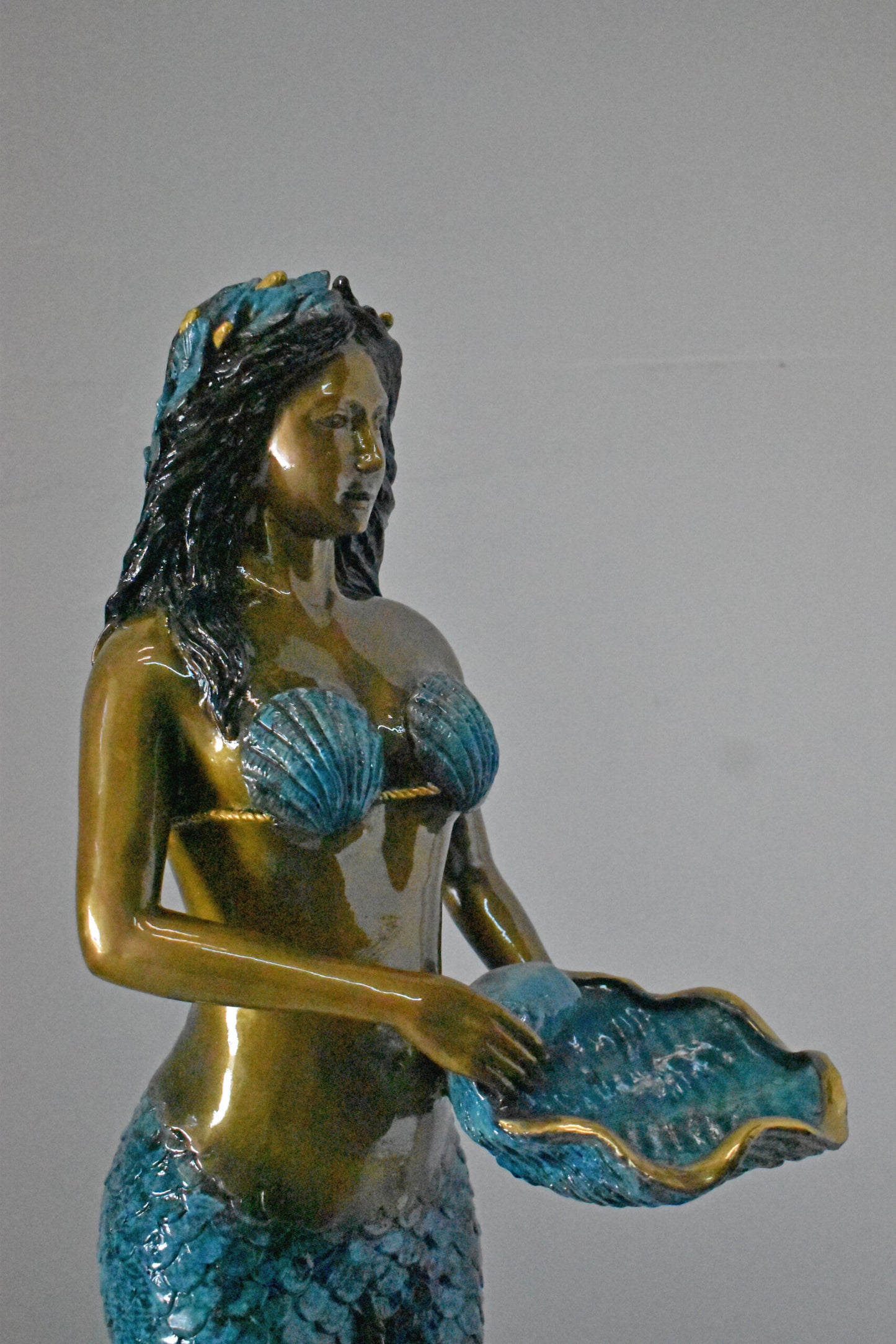 Mermaid Holding a Shell Bronze Fountain Color Finish - Size: 18" x 19" x 46"H.