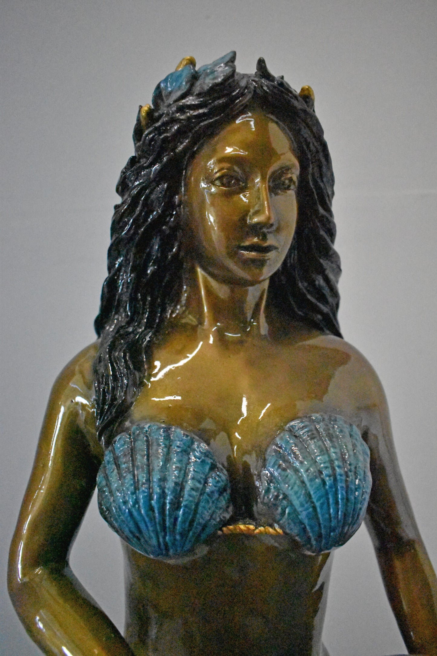 Mermaid Holding a Shell Bronze Fountain Color Finish - Size: 18" x 19" x 46"H.