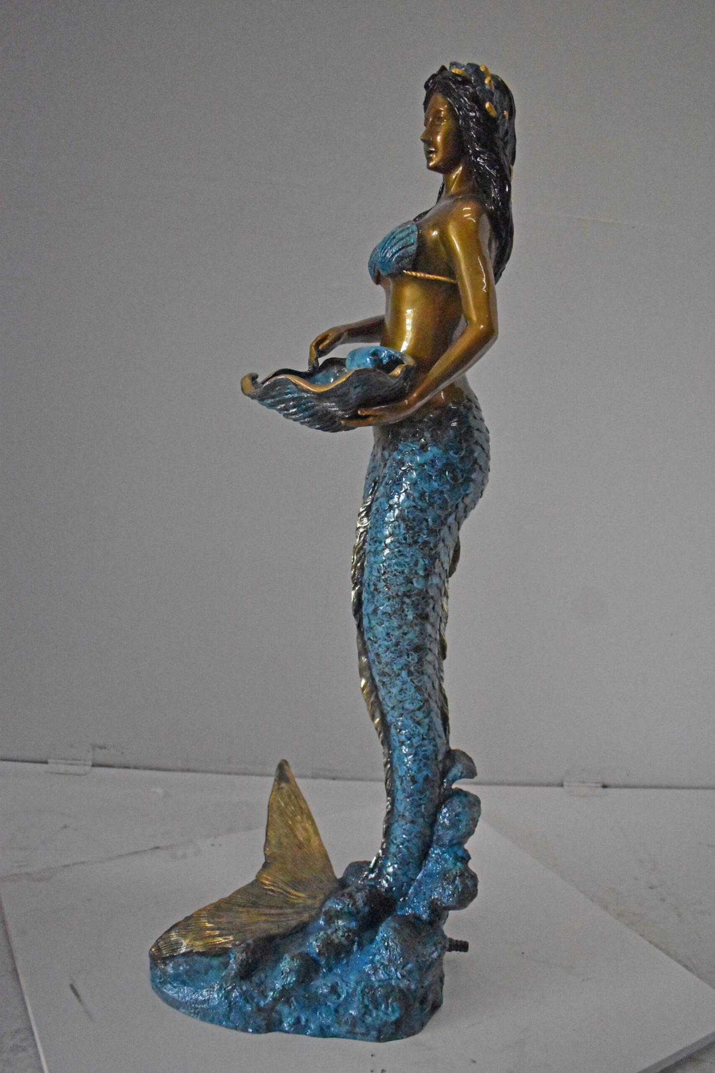 Mermaid Holding a Shell Bronze Fountain Color Finish - Size: 18" x 19" x 46"H.