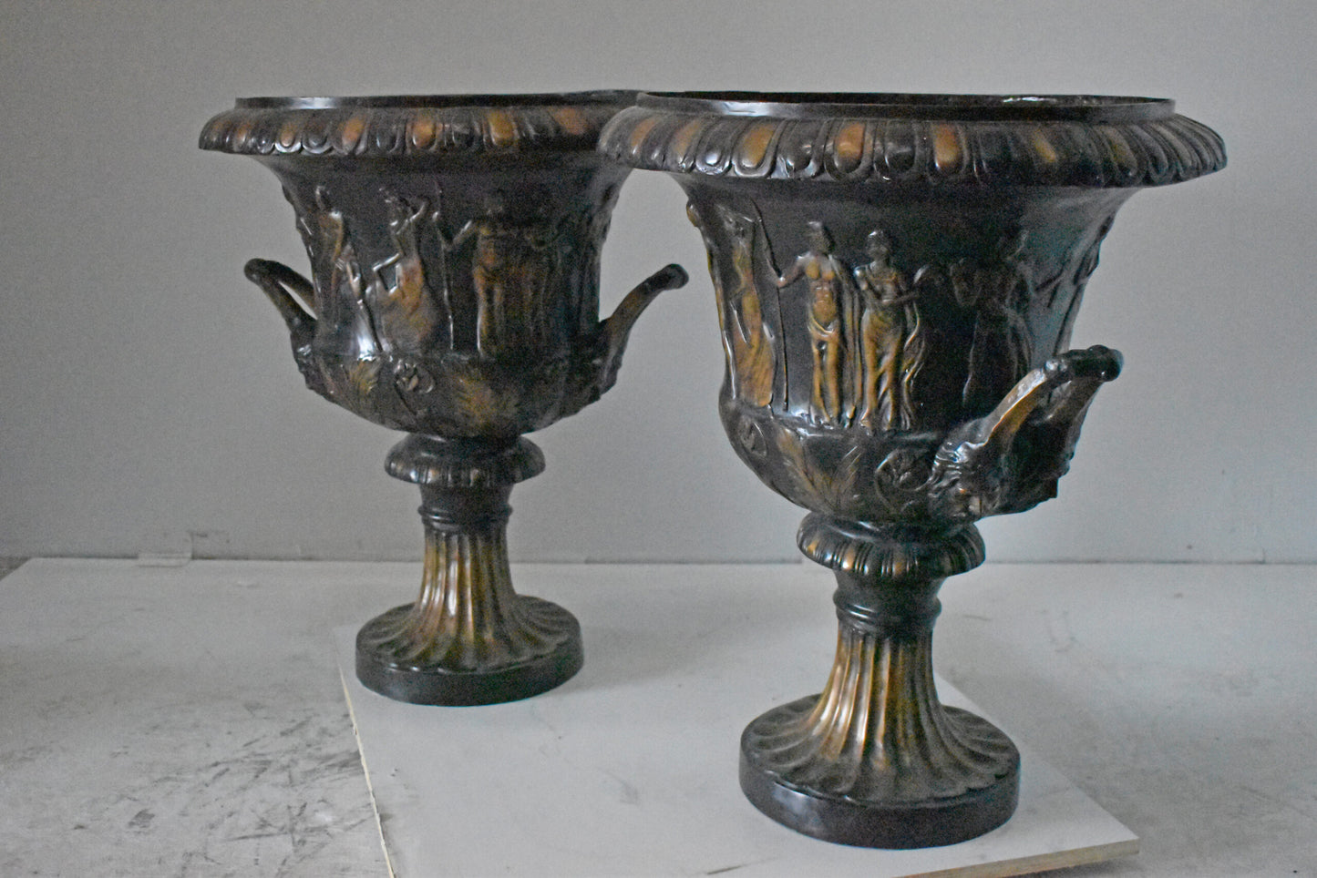Pair of Beautiful Urns Bronze Statues - Size: 24"L x 24"W x 29"H.
