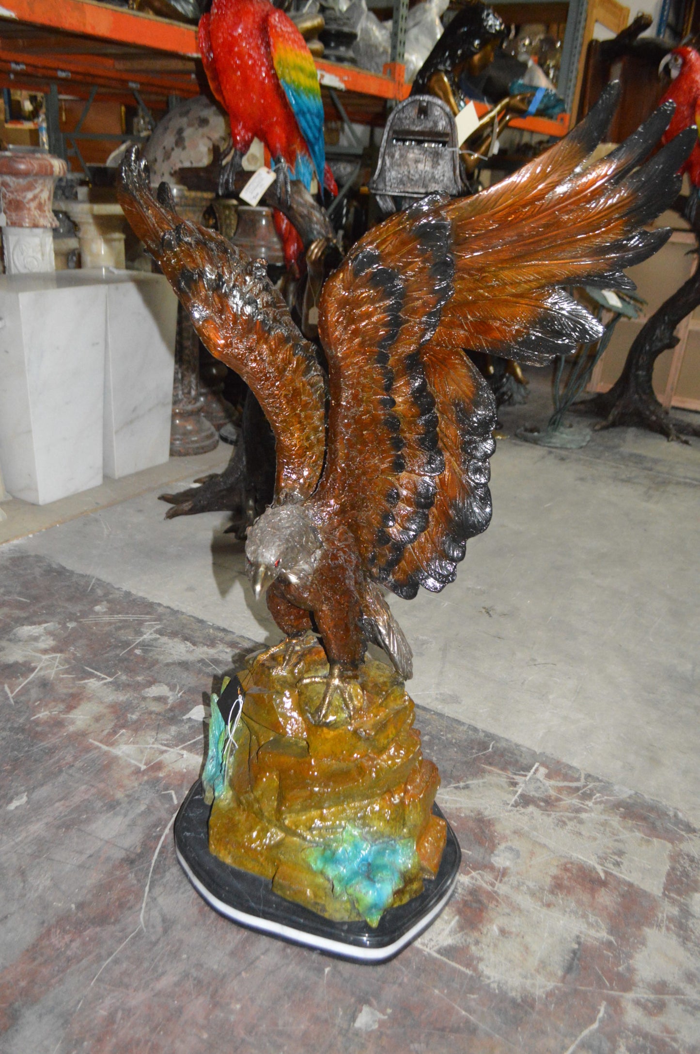 Eagle On A Rock Bronze Statue - Size: 32"L x 18"W x 48"H.