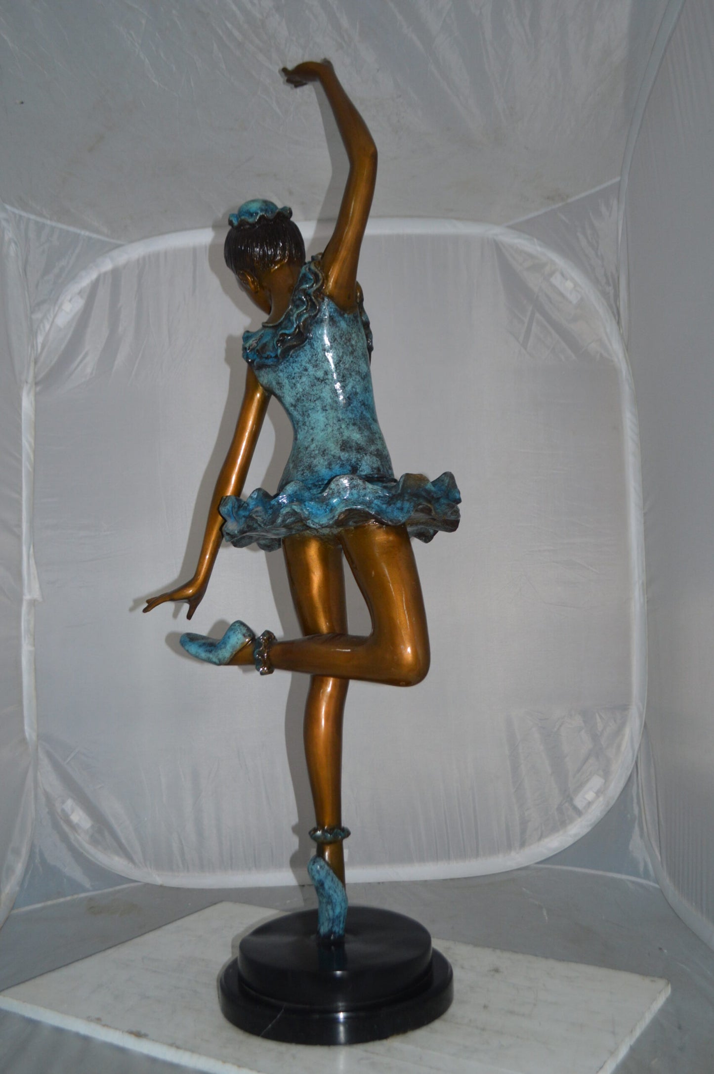 Ballerina Lifting Her Leg Bronze Statue -  Size: 20"L x 13"W x 55"H.