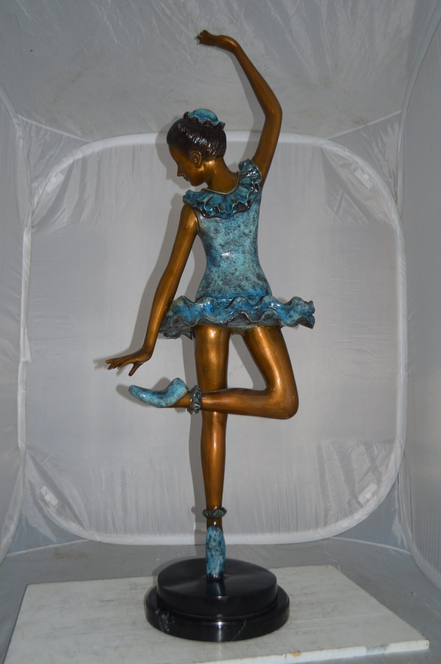 Ballerina Lifting Her Leg Bronze Statue - Size: 20"L x 13"W x 55"H.