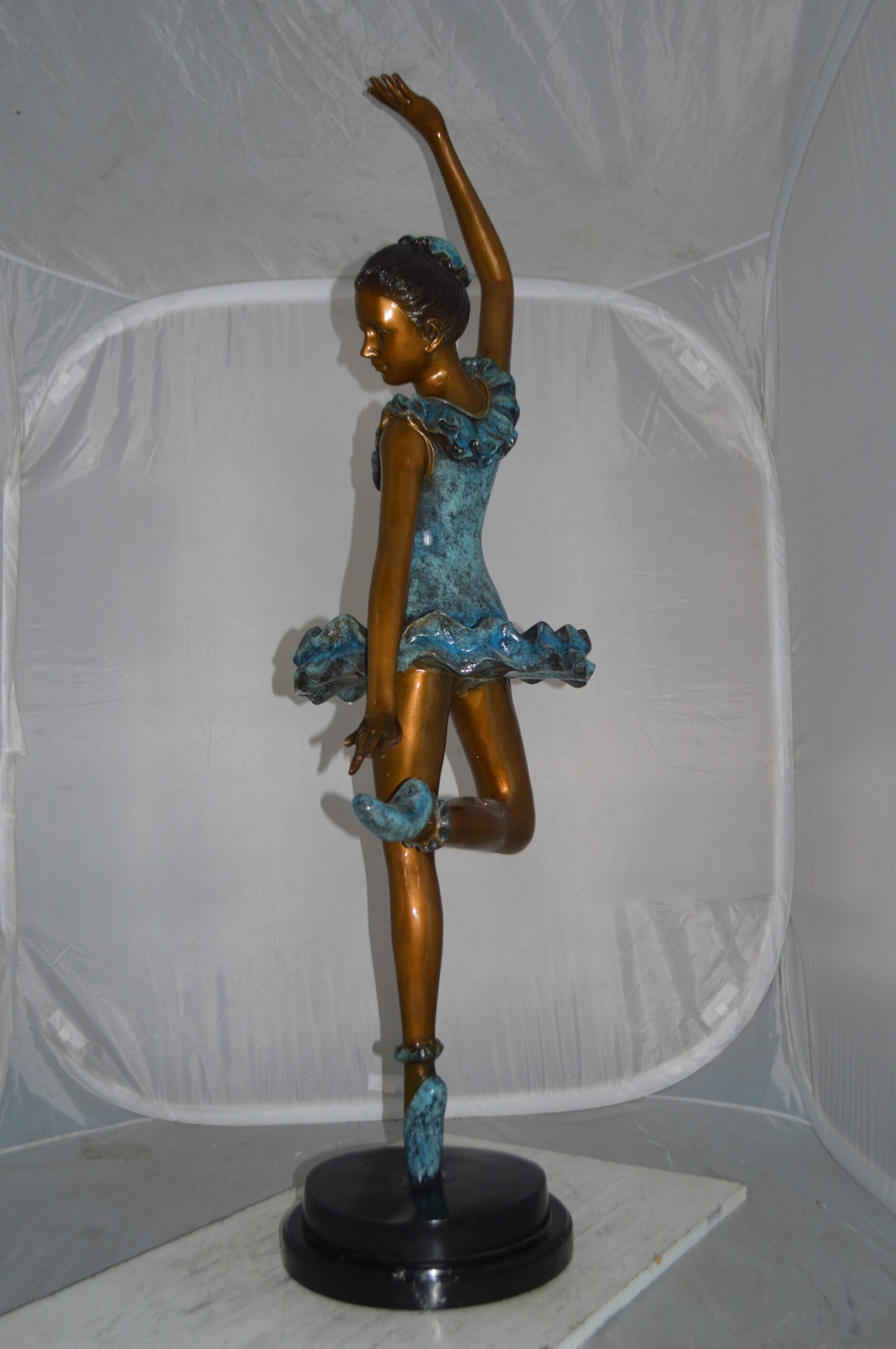 Ballerina Lifting Her Leg Bronze Statue -  Size: 20"L x 13"W x 55"H.
