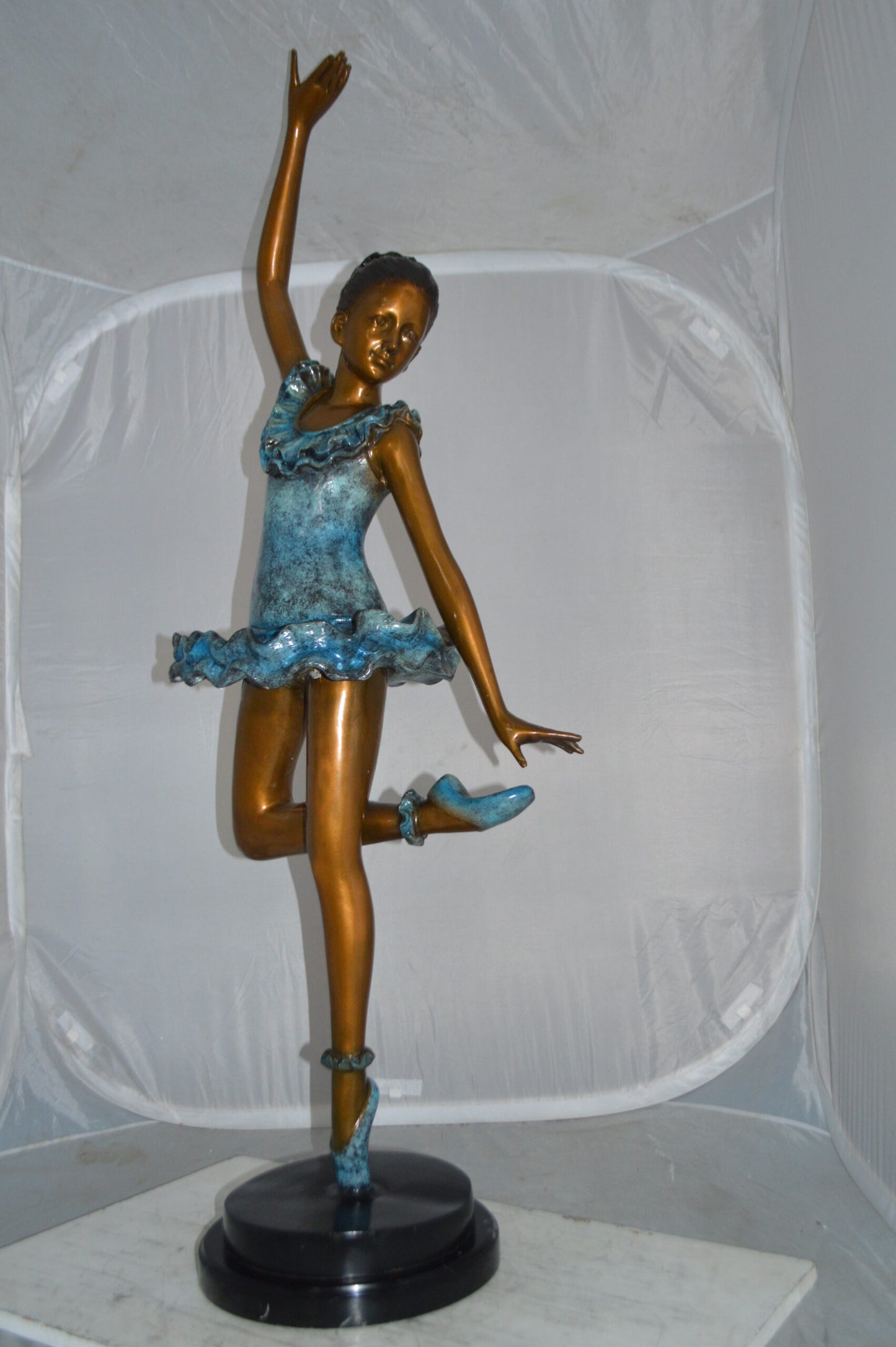 Ballerina Lifting Her Leg Bronze Statue - Size: 20"L x 13"W x 55"H.