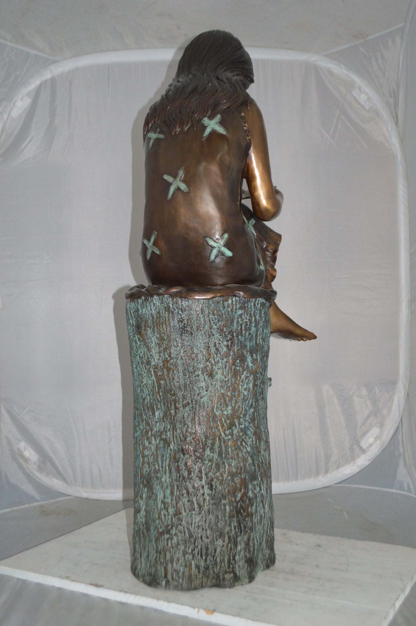 Sitting Girl on Log Reading a Book Bronze Statue - Size: 19"L x 13"W x 48"H.