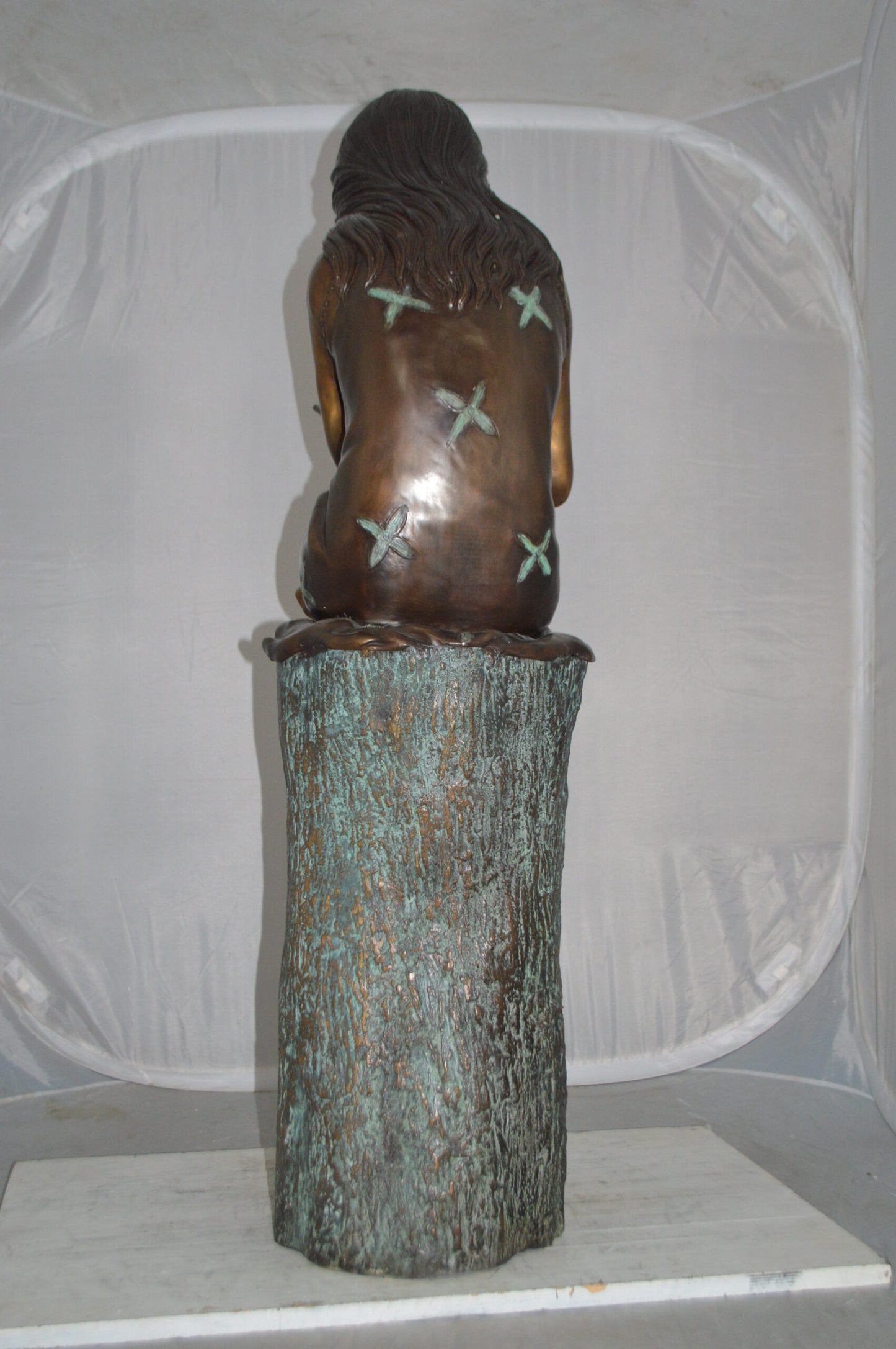 Sitting Girl on Log Reading a Book Bronze Statue - Size: 19"L x 13"W x 48"H.