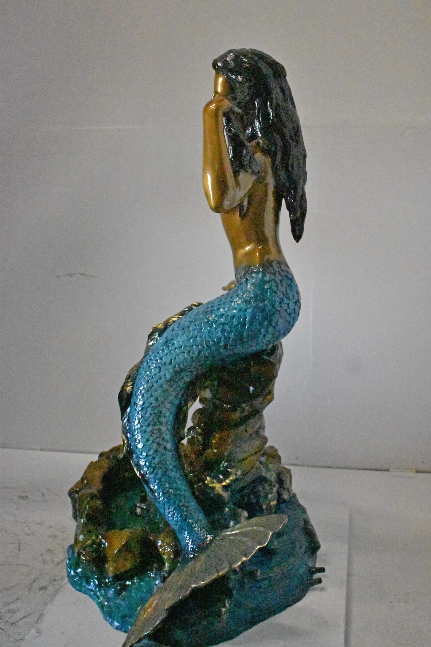 Beautiful Large Mermaid Bronze Statue Fountain - Size: 35"L x 32"W x 53"H.
