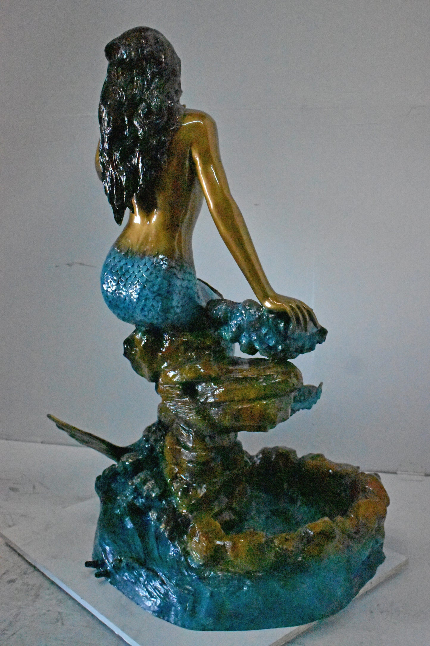 Beautiful Large Mermaid Bronze Statue Fountain - Size: 35"L x 32"W x 53"H.