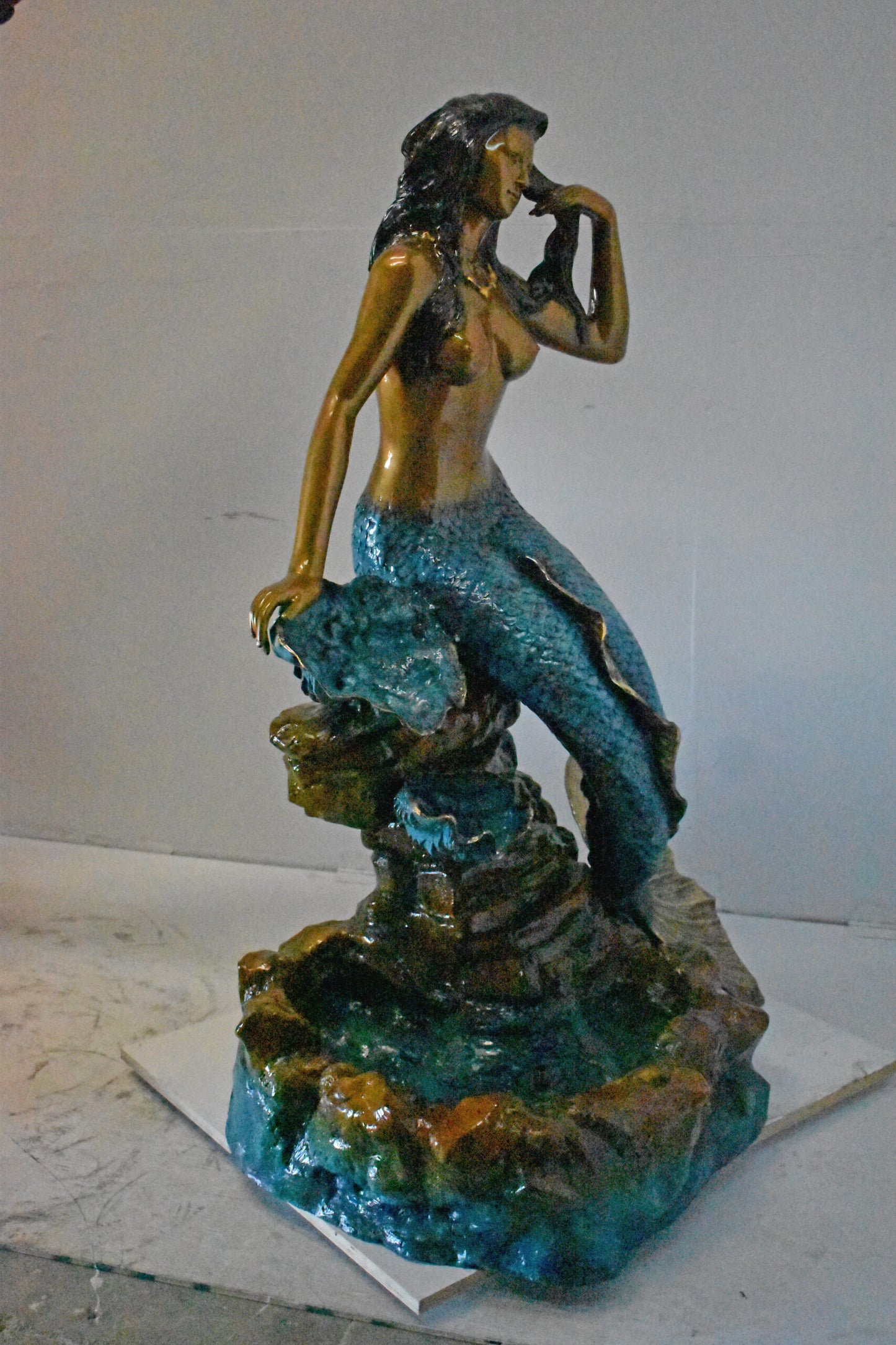 Beautiful Large Mermaid Bronze Statue Fountain - Size: 35"L x 32"W x 53"H.