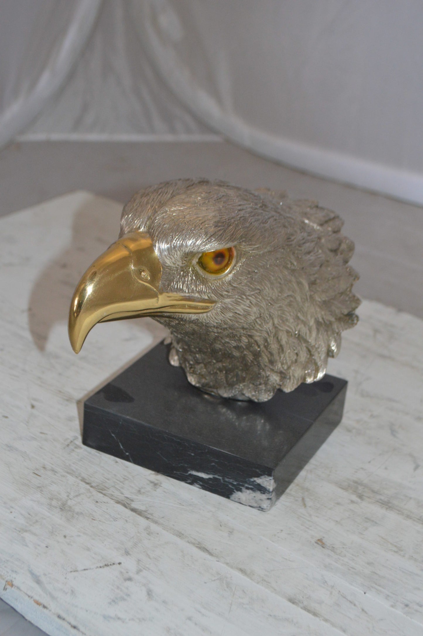 Eagle head Silver Finish - Bronze Statue - Size: 10"L x 6"W x 8.5"H.