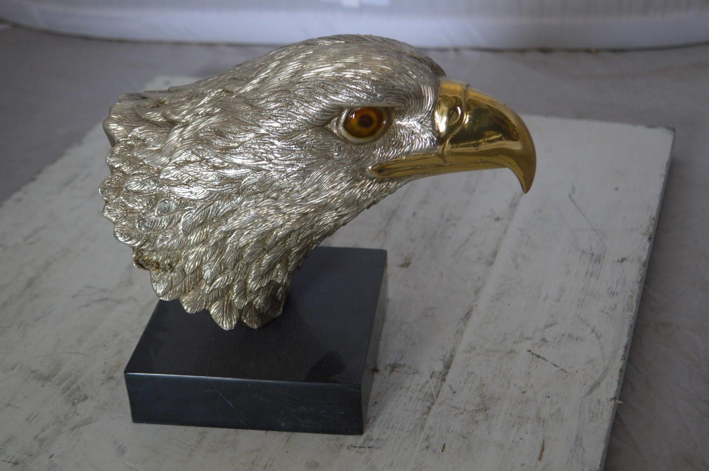 Eagle head Silver Finish - Bronze Statue - Size: 10"L x 6"W x 8.5"H.