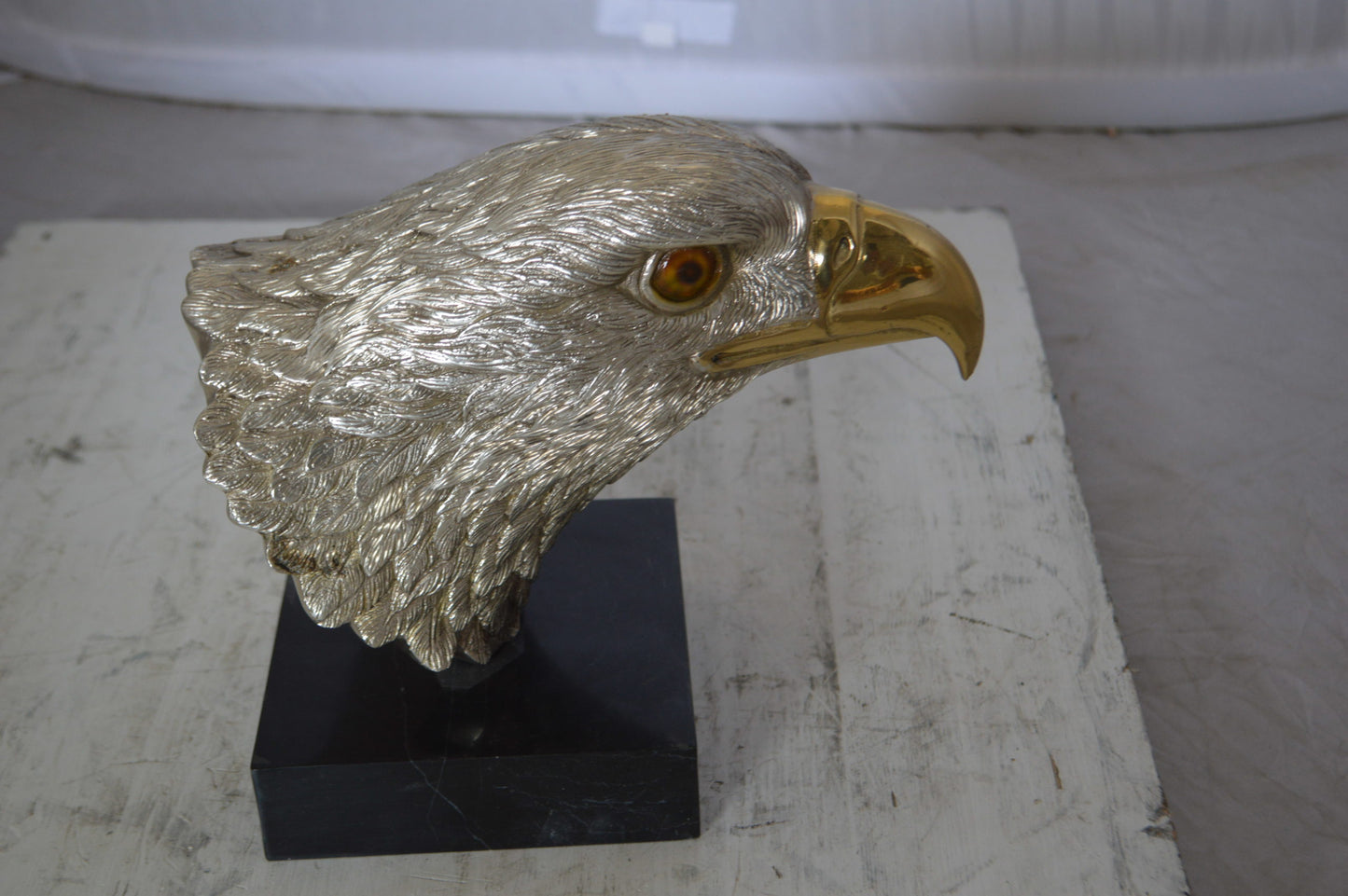 Eagle head Silver Finish - Bronze Statue - Size: 10"L x 6"W x 8.5"H.