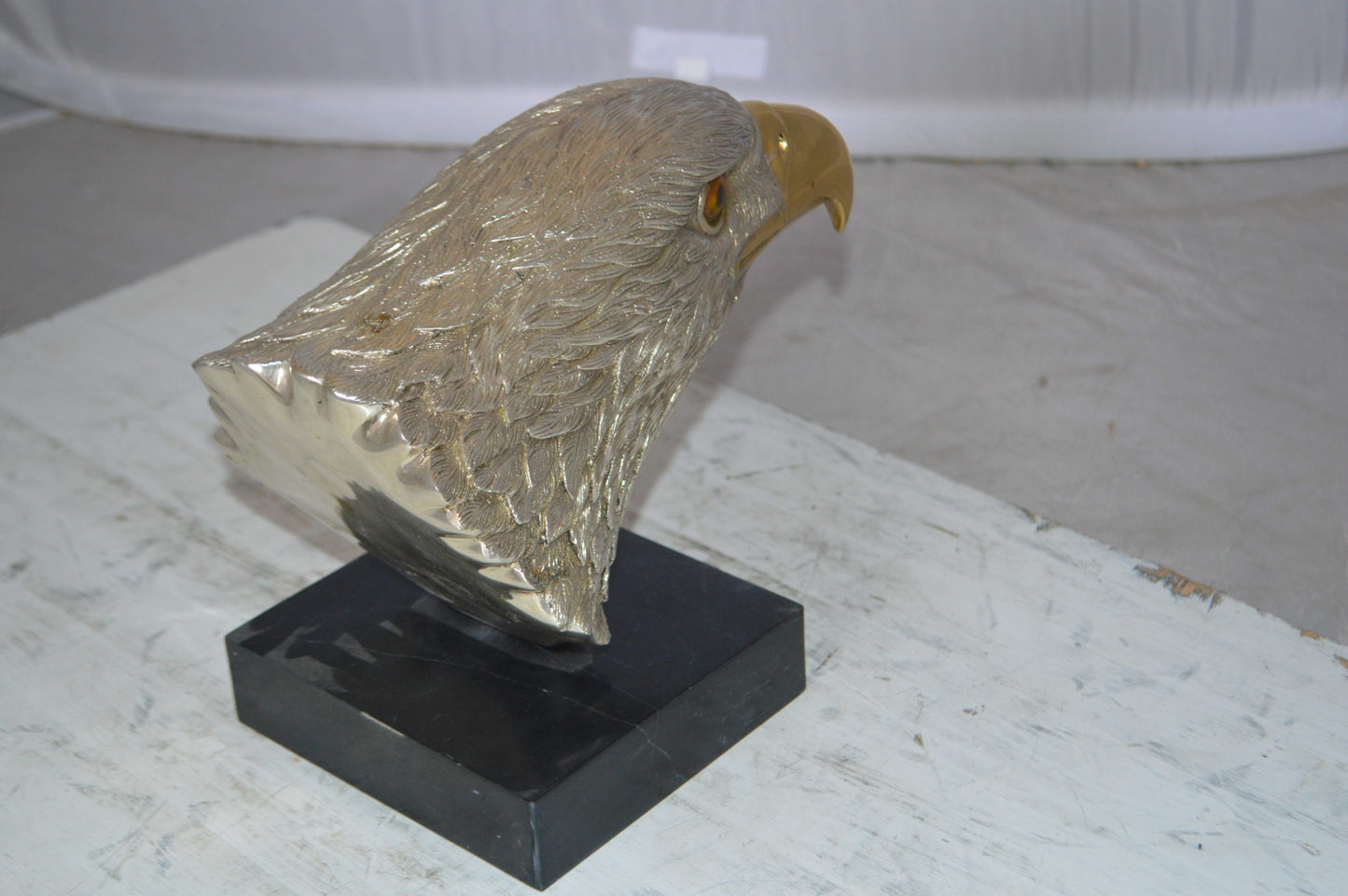 Eagle head Silver Finish - Bronze Statue - Size: 10"L x 6"W x 8.5"H.