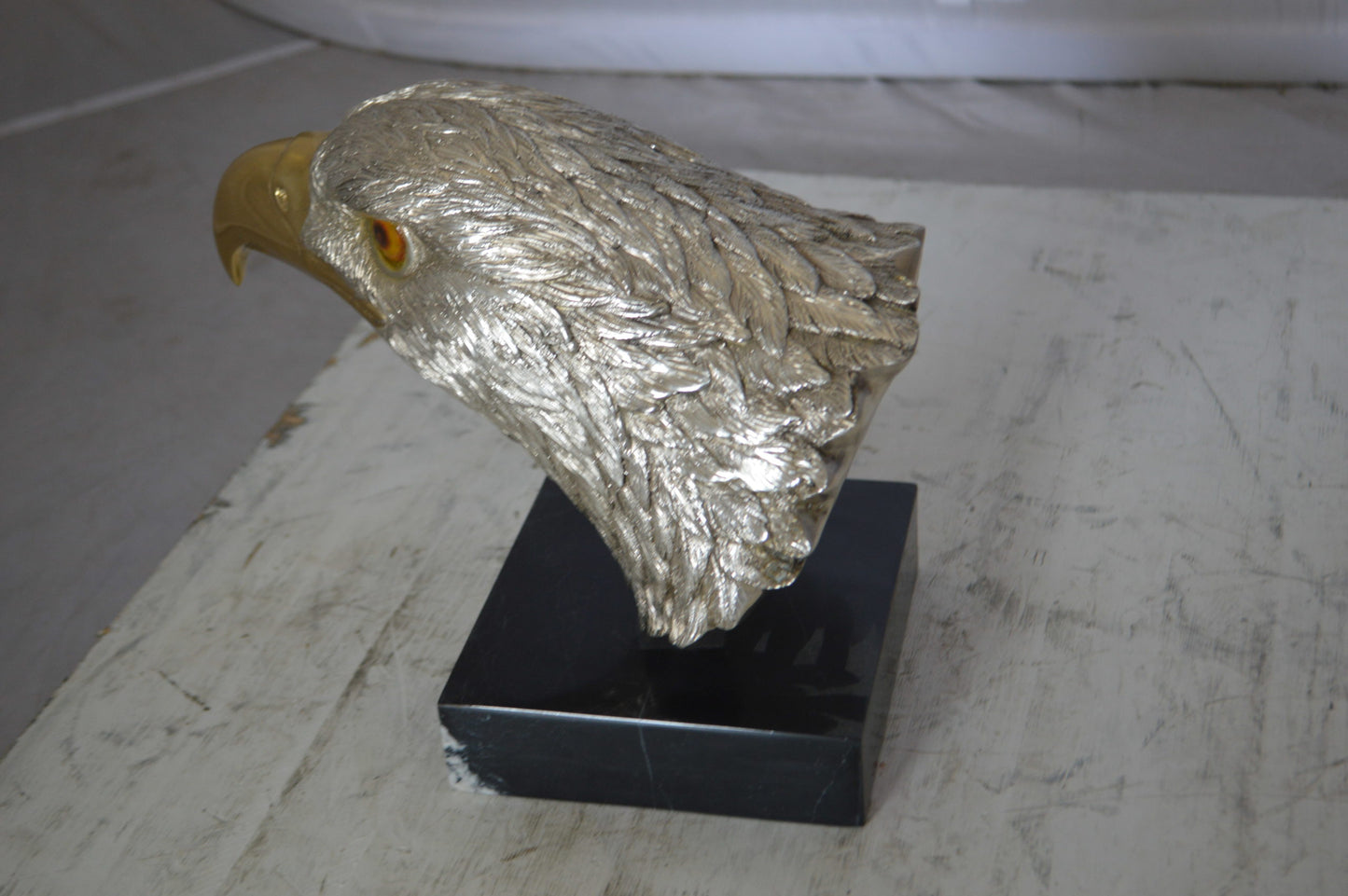 Eagle head Silver Finish - Bronze Statue - Size: 10"L x 6"W x 8.5"H.