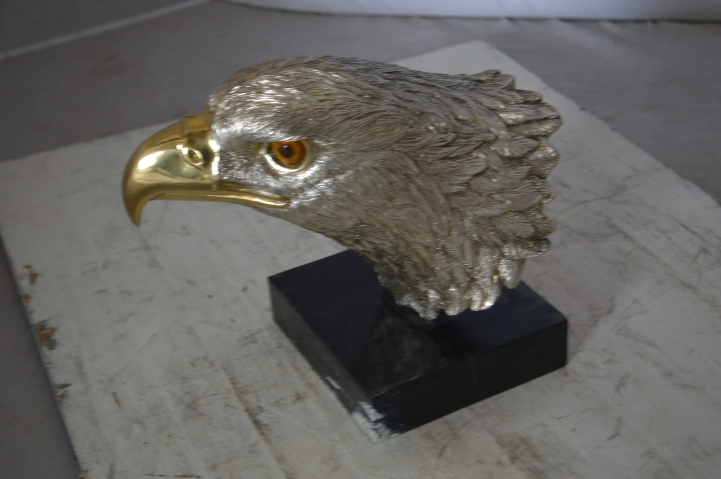Eagle head Silver Finish - Bronze Statue - Size: 10"L x 6"W x 8.5"H.