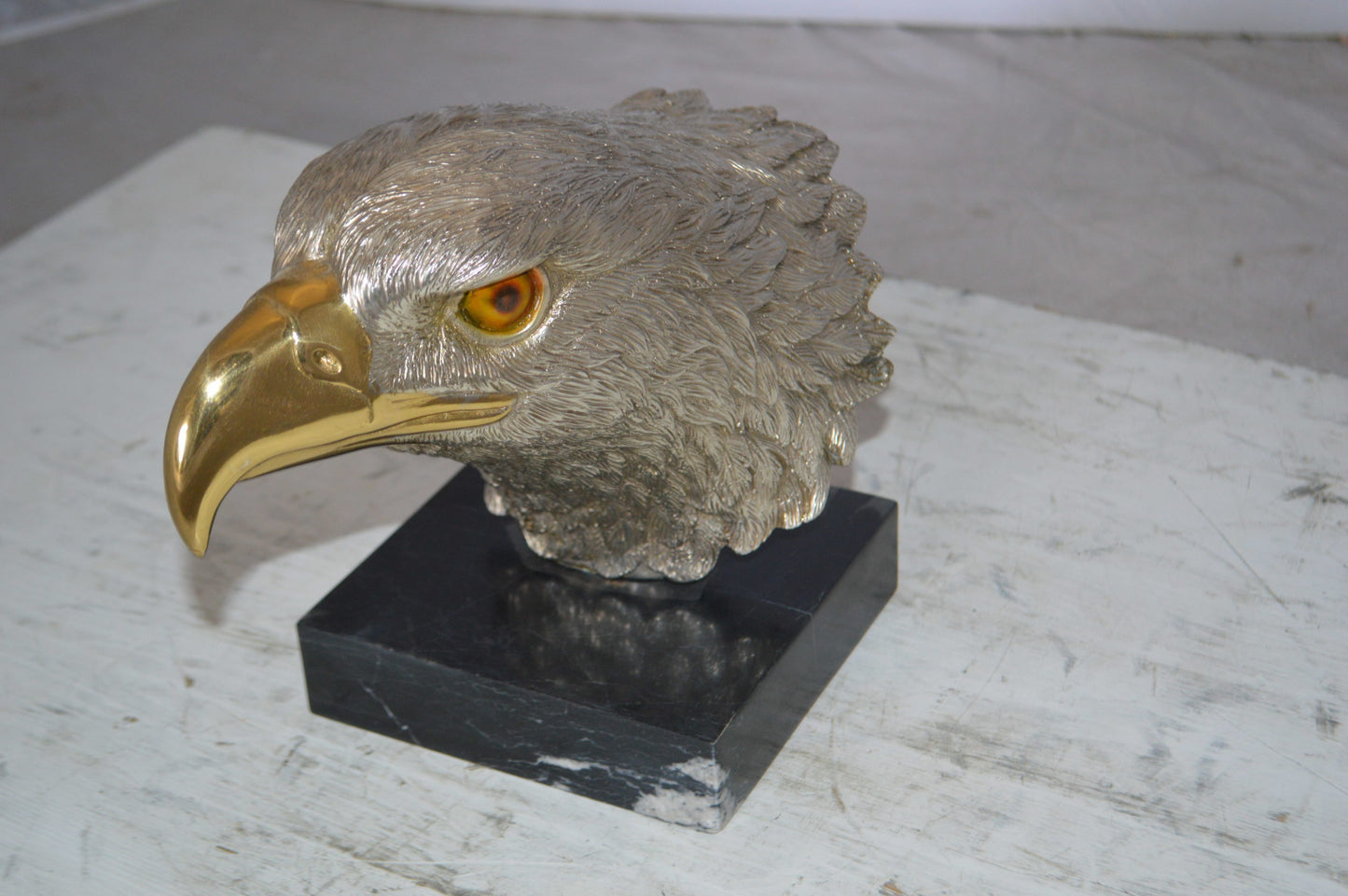 Eagle head Silver Finish - Bronze Statue - Size: 10"L x 6"W x 8.5"H.