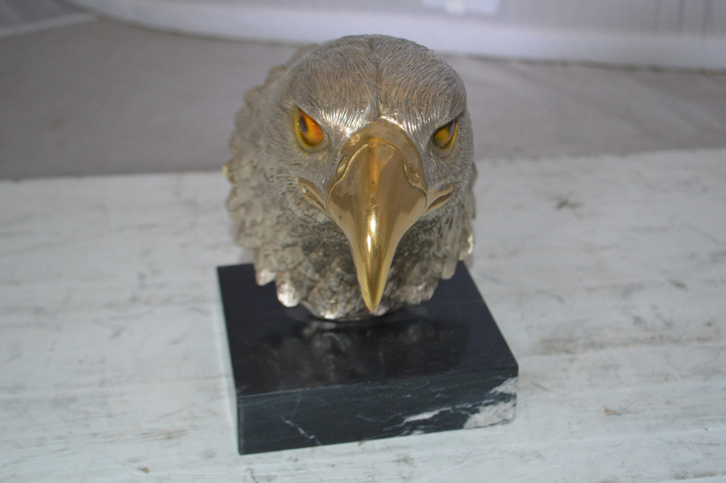 Eagle head Silver Finish - Bronze Statue - Size: 10"L x 6"W x 8.5"H.