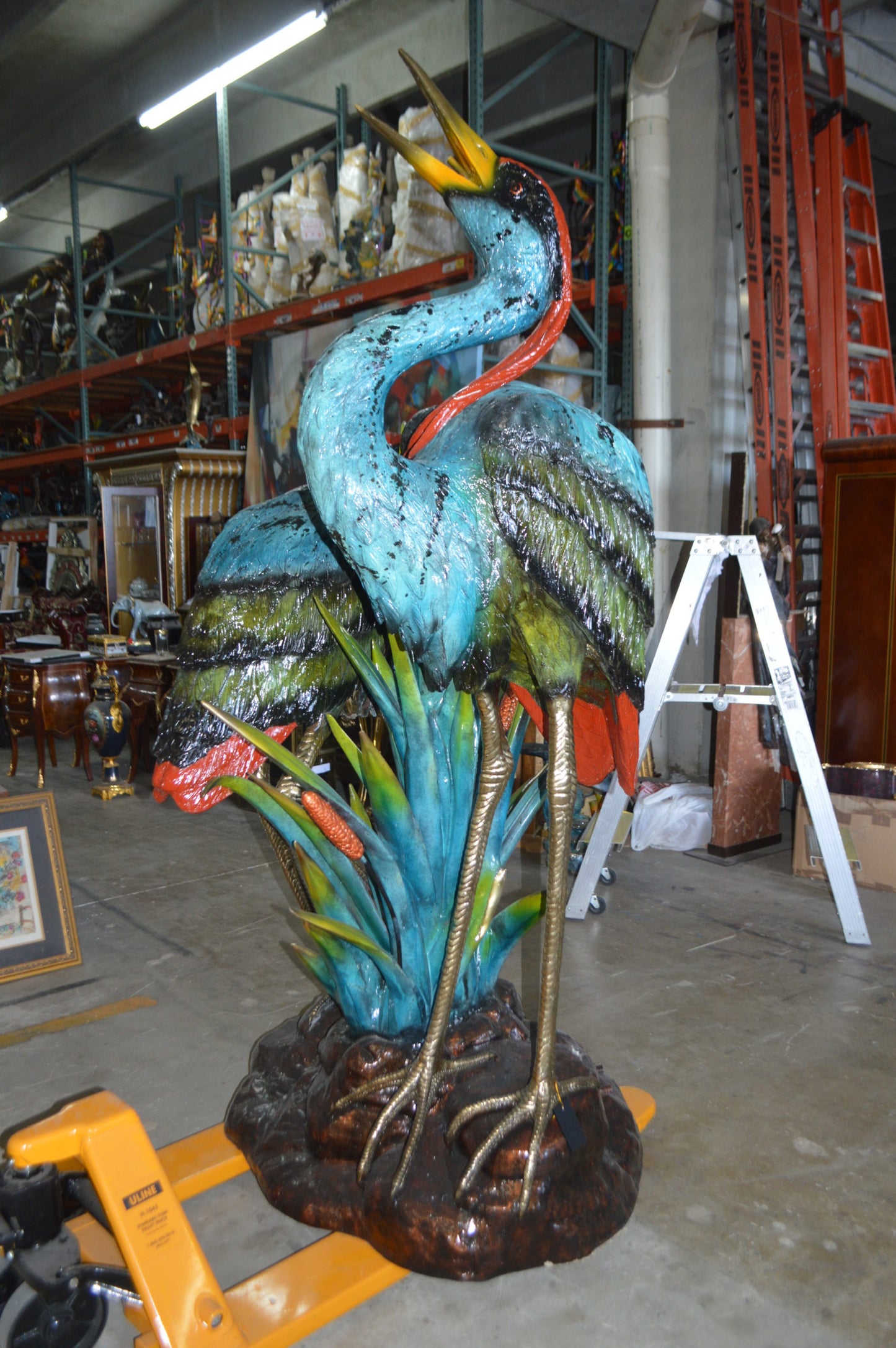Two colored Herons fountain - Size: 53"L x 40"W x 88"H.