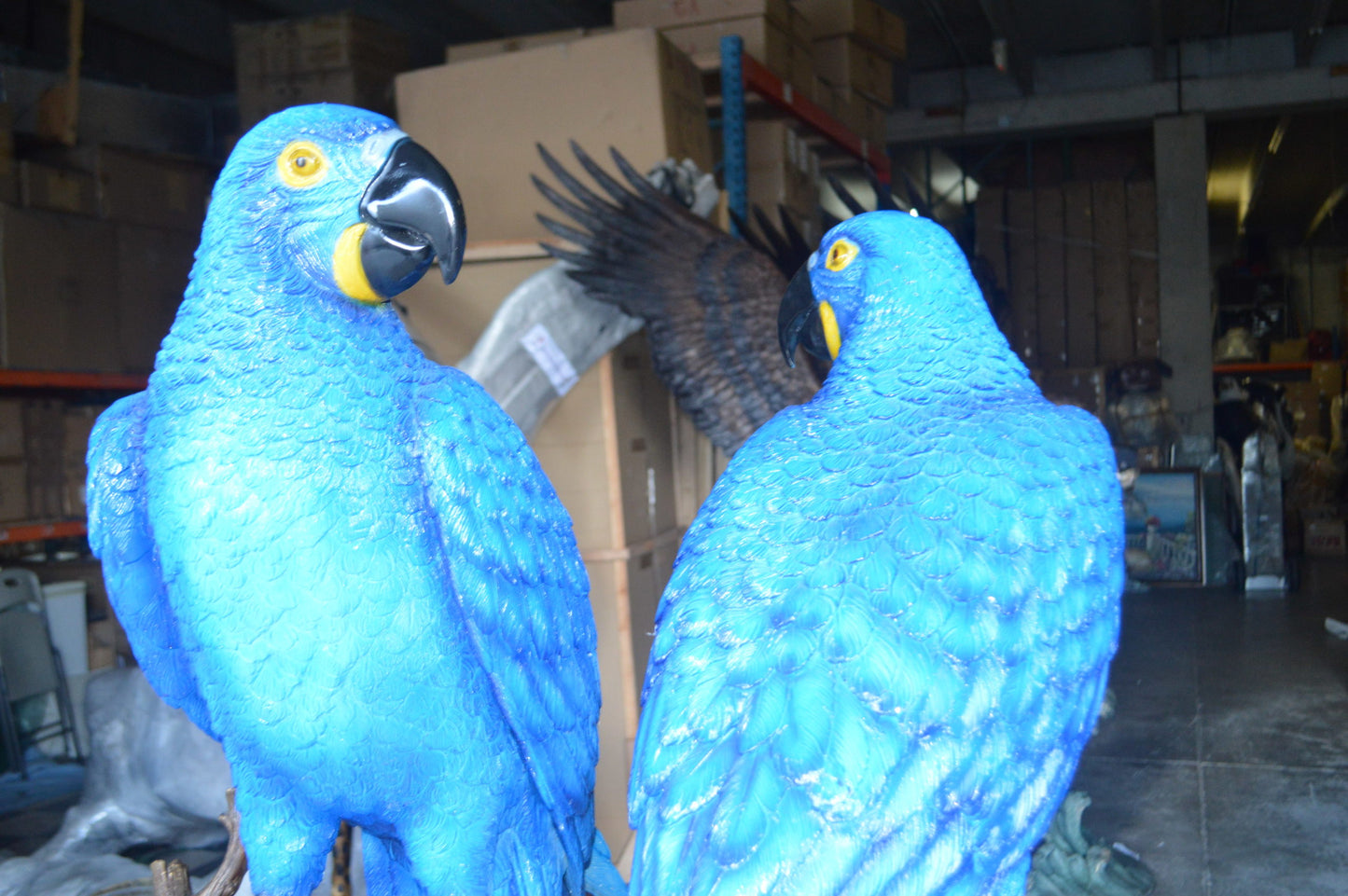 Pair of Blue Parrots on a tree - Bronze Statue - Size: 43"L x 28"W x 67"H.