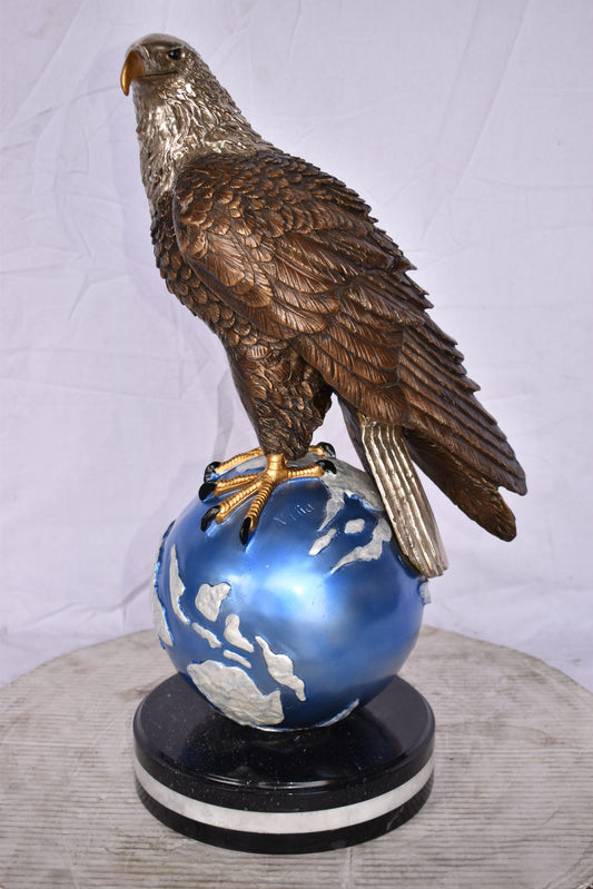 Bald Eagle Standing on a Blue Globe Bronze Statue Size: 17" x 9" x 23"H