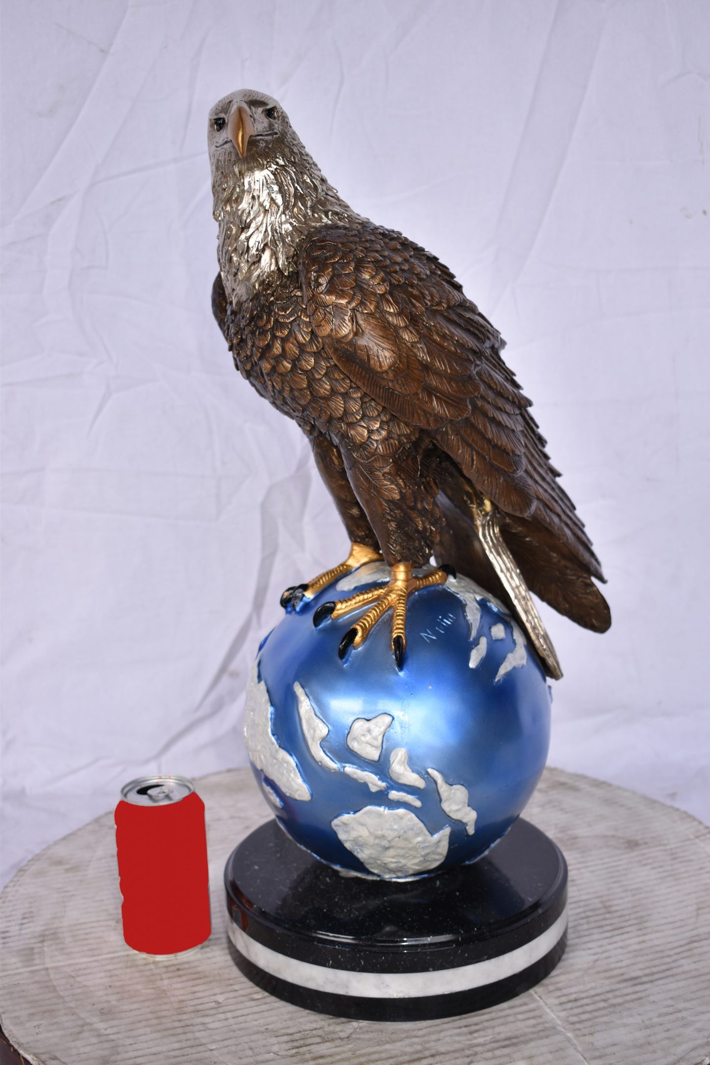 Bald Eagle Standing on a Blue Globe Bronze Statue Size: 17" x 9" x 23"H