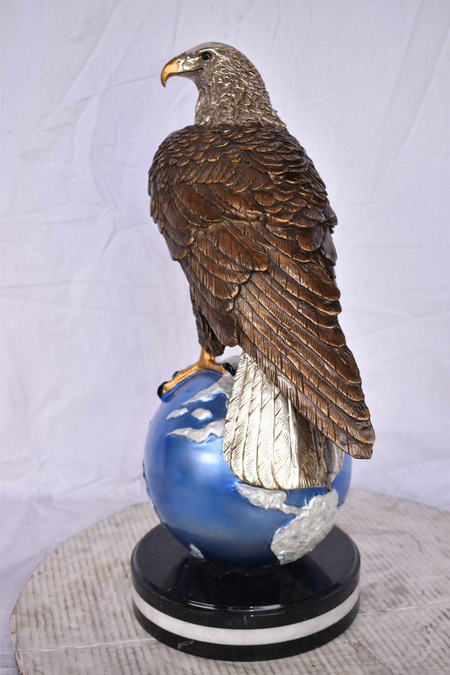 Bald Eagle Standing on a Blue Globe Bronze Statue Size: 17" x 9" x 23"H