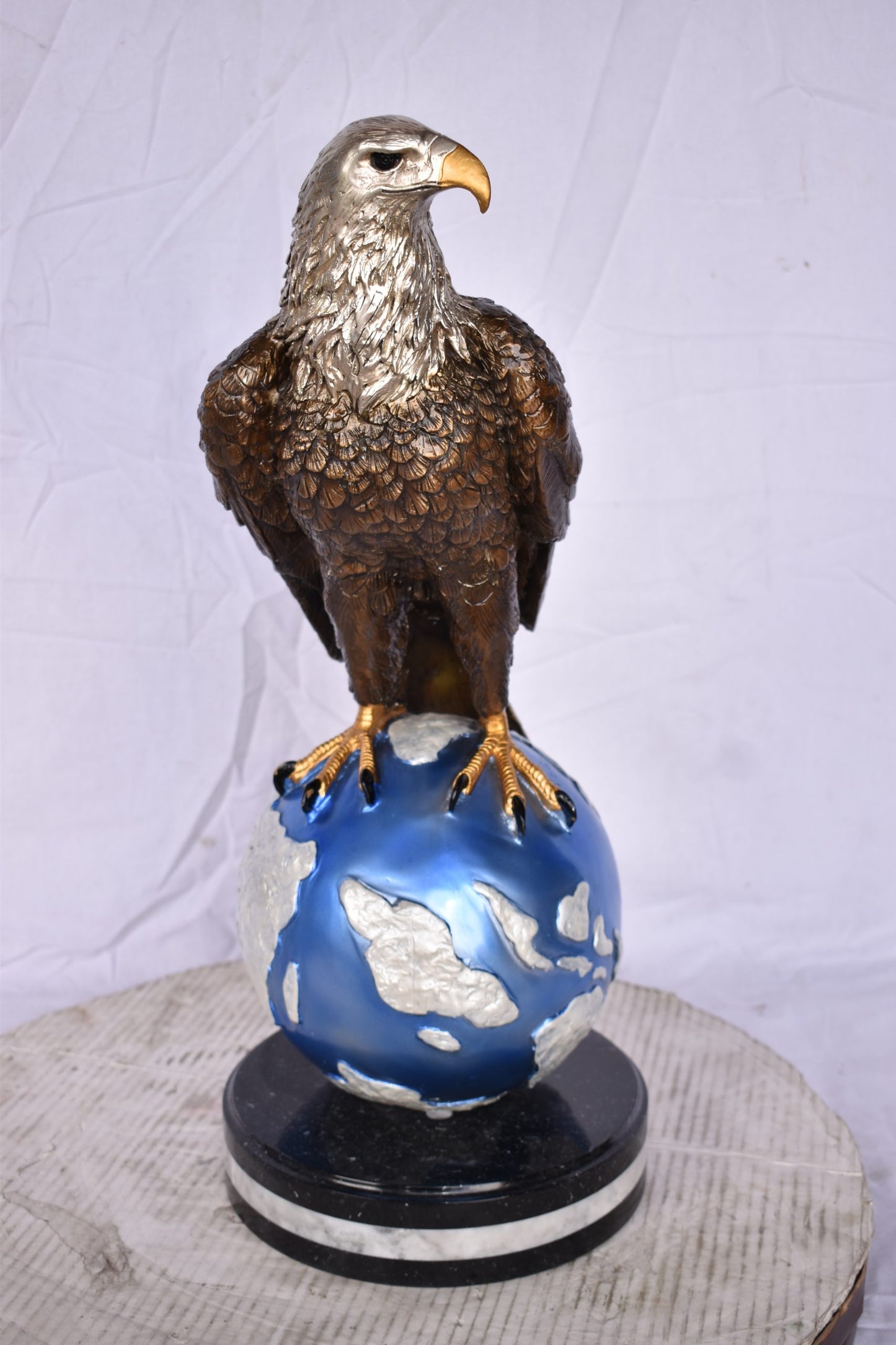 Bald Eagle Standing on a Blue Globe Bronze Statue Size: 17" x 9" x 23"H