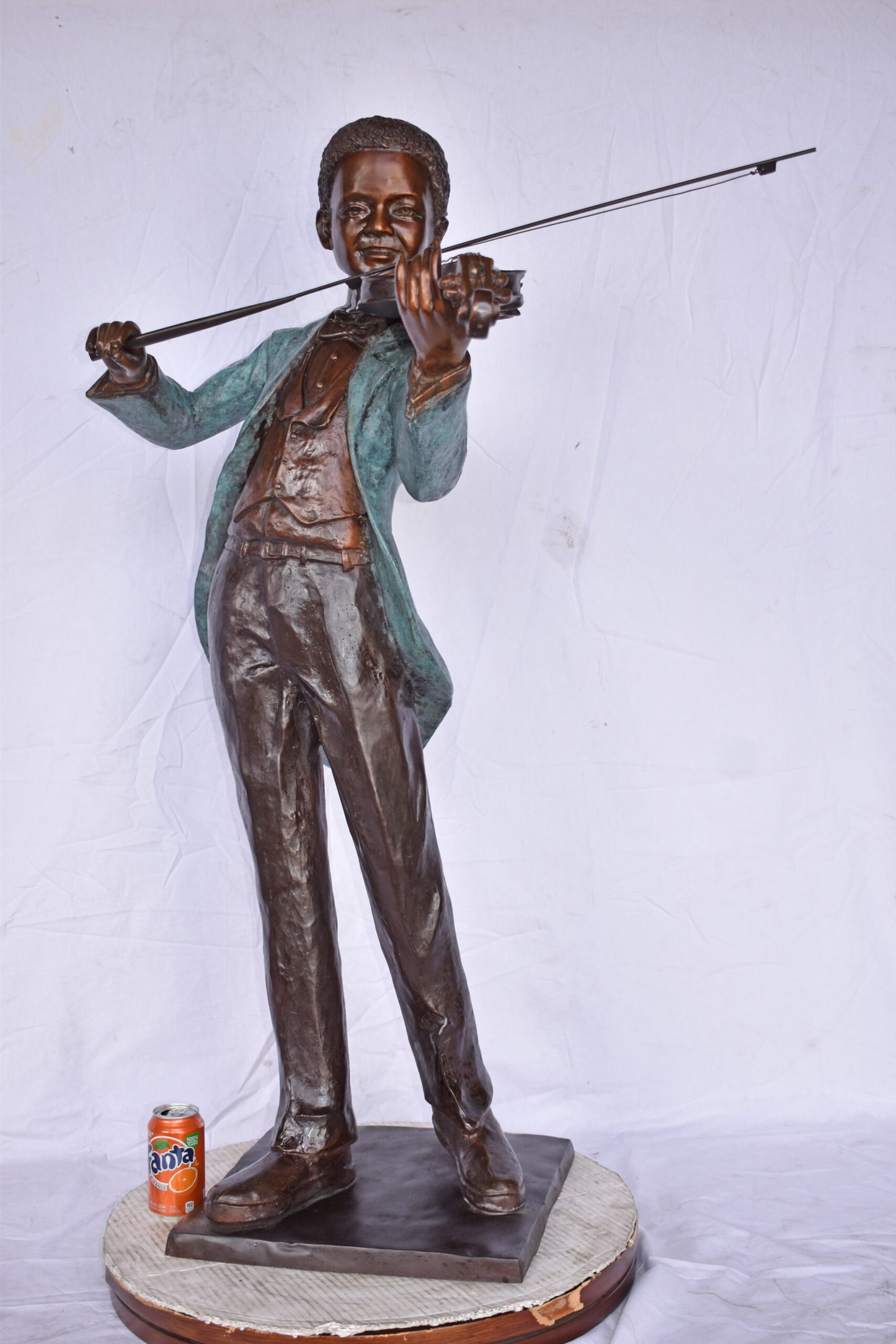 African American Boy playing violin bronze statue - Size: 31"L x 28"W x 50"H.