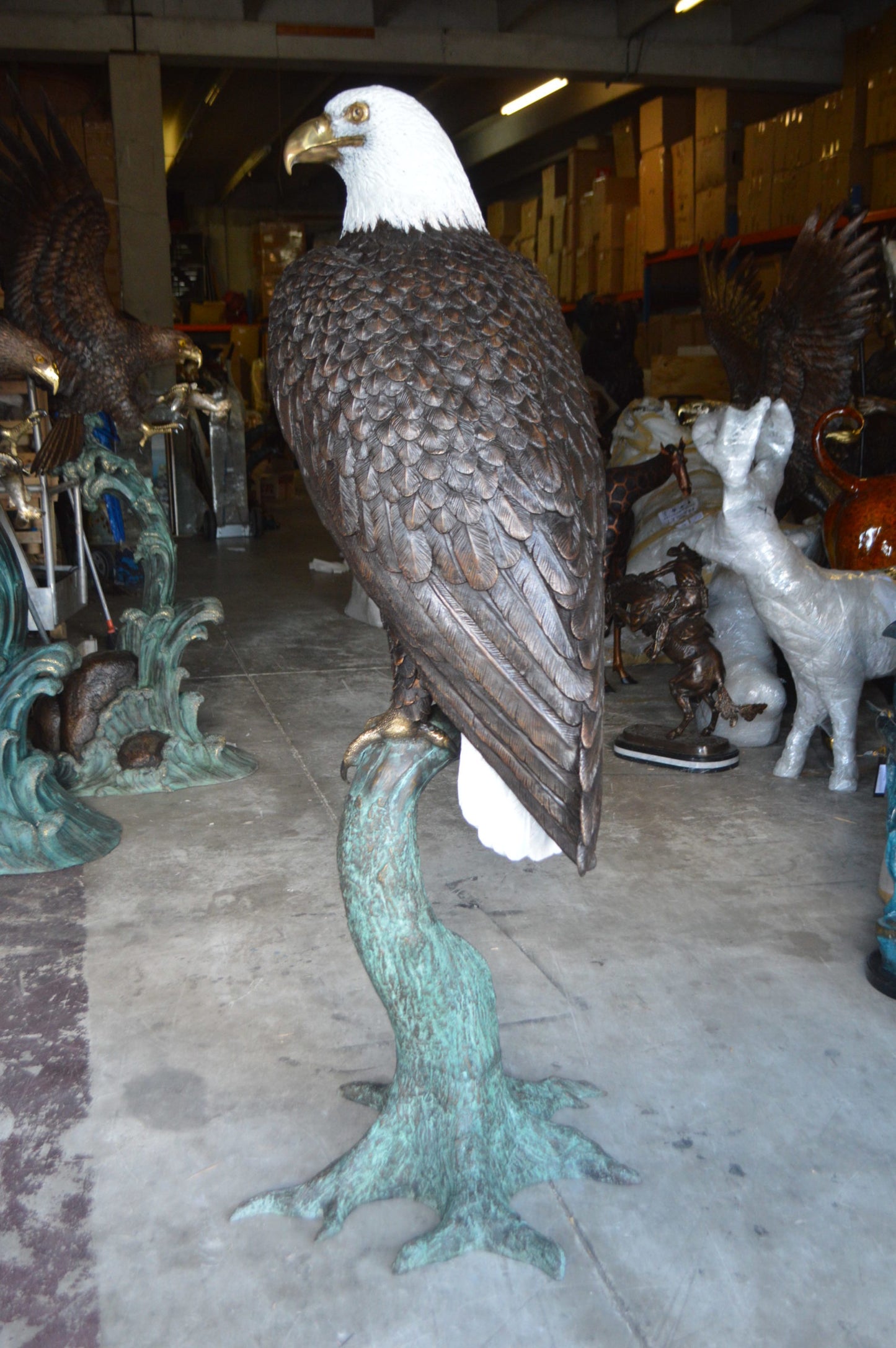 Large Eagle on a branch Bronze Statue - Size: 29"L x 29"W x 74"H.