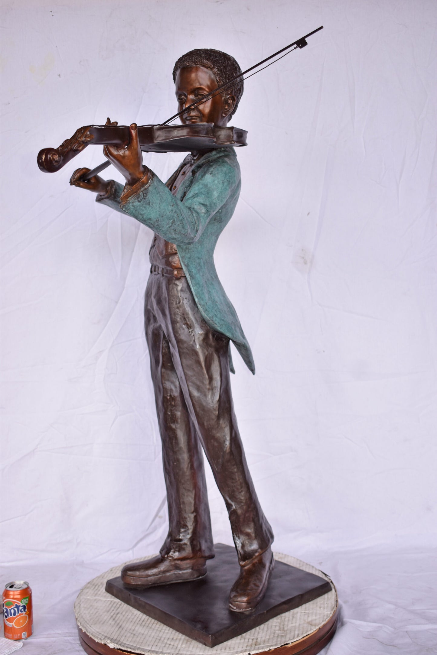 African American Boy playing violin bronze statue - Size: 31"L x 28"W x 50"H.