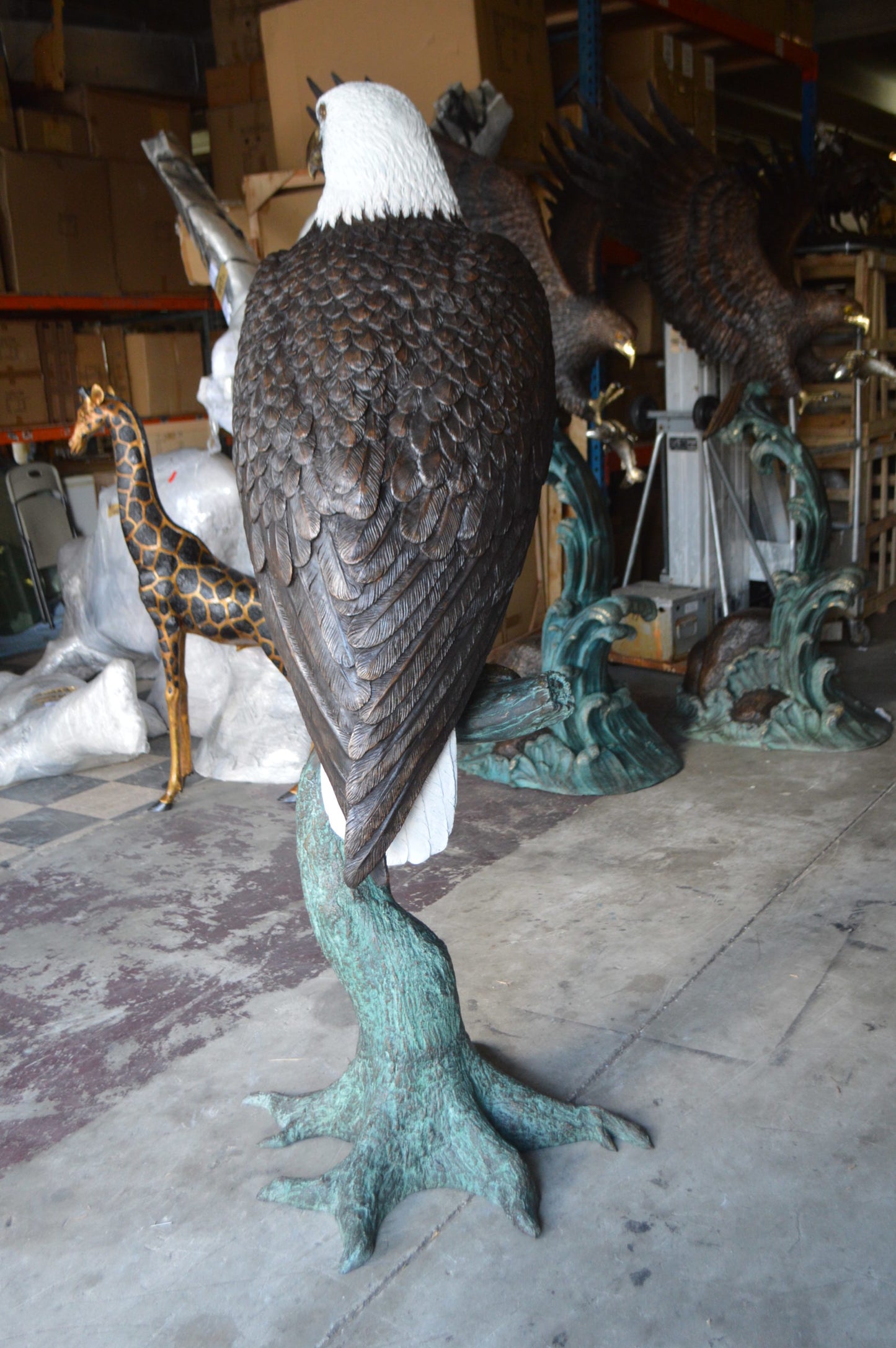 Large Eagle on a branch Bronze Statue - Size: 29"L x 29"W x 74"H.