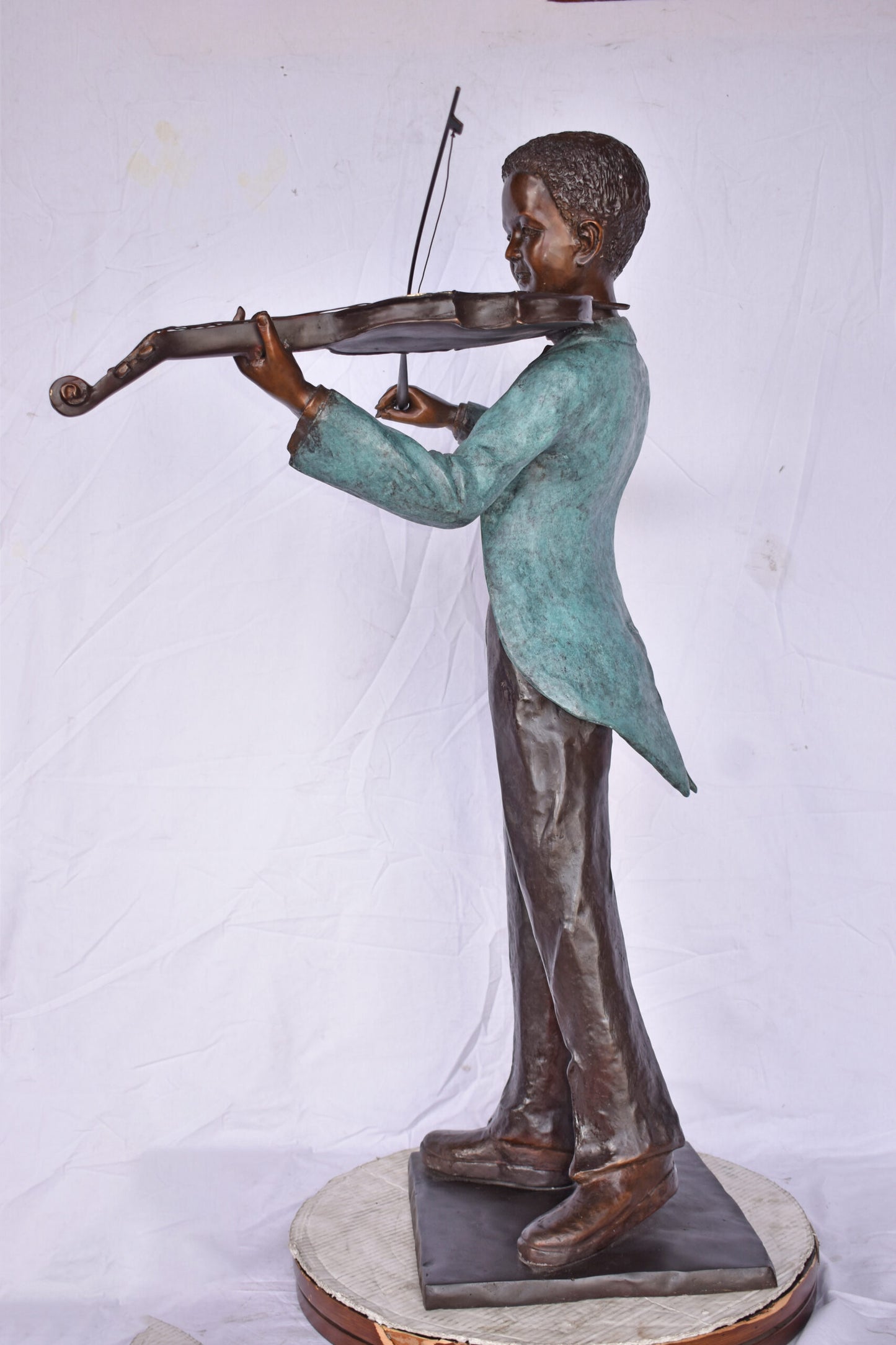 African American Boy playing violin bronze statue - Size: 31"L x 28"W x 50"H.