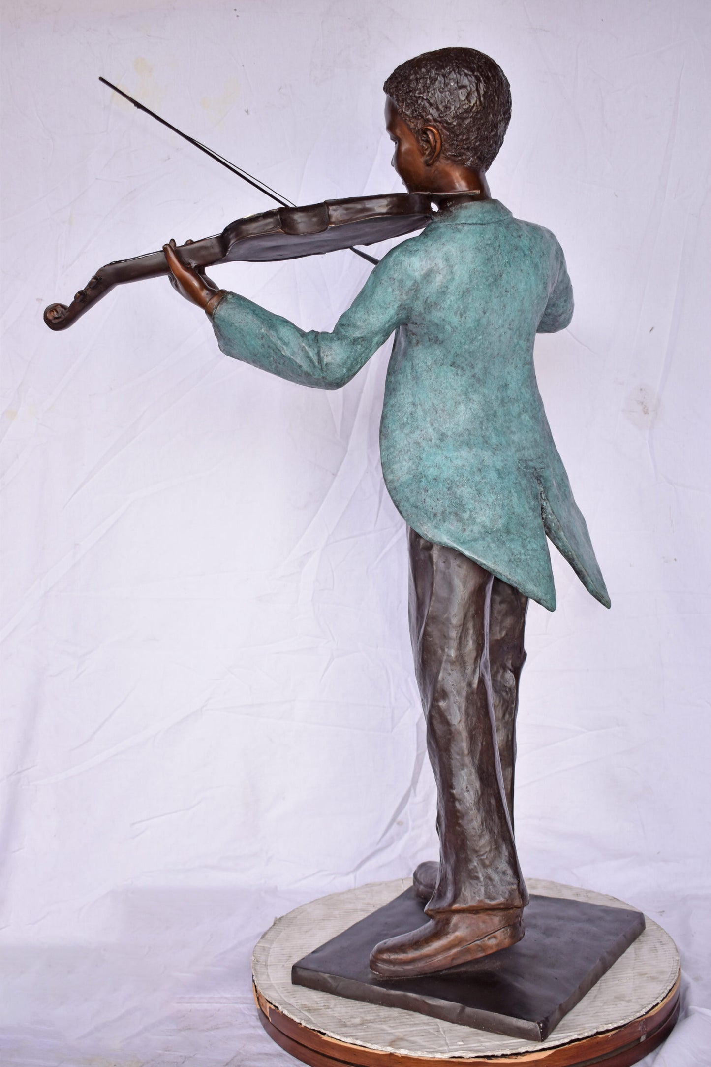 African American Boy playing violin bronze statue - Size: 31"L x 28"W x 50"H.