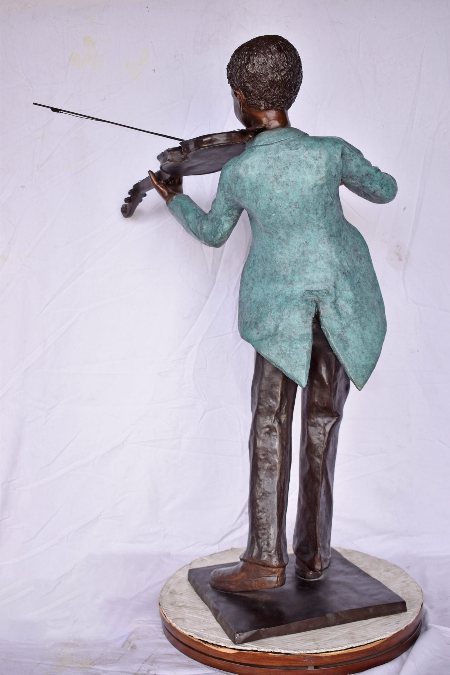 African American Boy playing violin bronze statue - Size: 31"L x 28"W x 50"H.