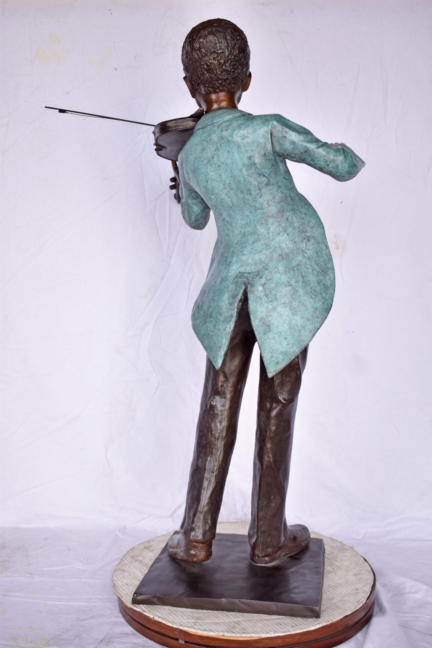 African American Boy playing violin bronze statue - Size: 31"L x 28"W x 50"H.