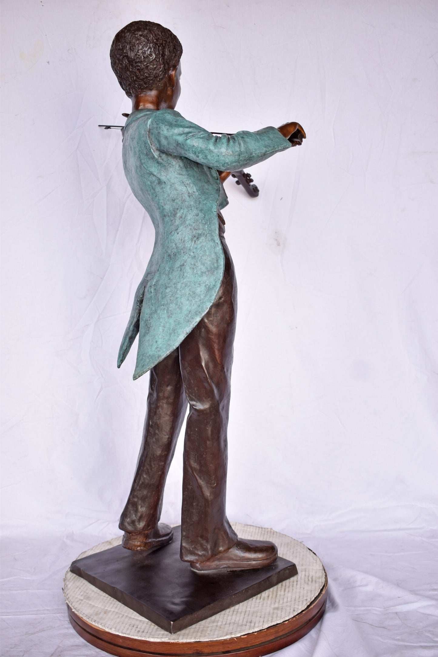 African American Boy playing violin bronze statue - Size: 31"L x 28"W x 50"H.
