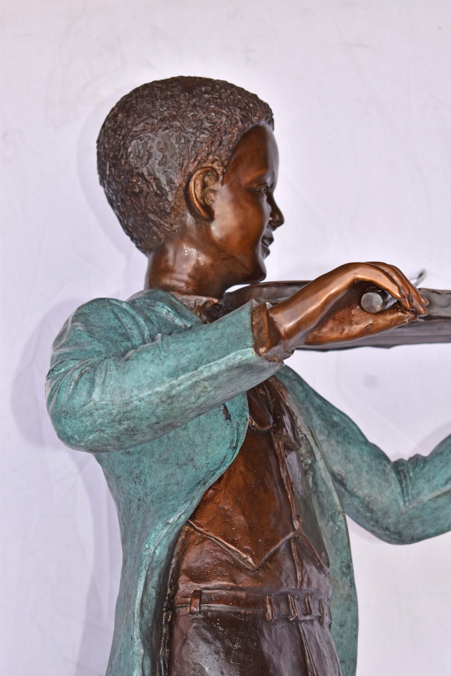 African American Boy playing violin bronze statue - Size: 31"L x 28"W x 50"H.