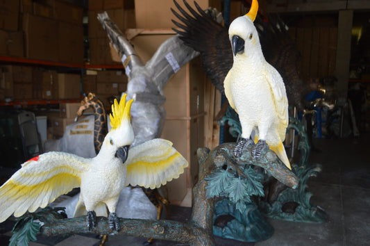 Three Cockatoo on a Tree Bronze Statue - Size: 55"L x 34"W x 68"H.